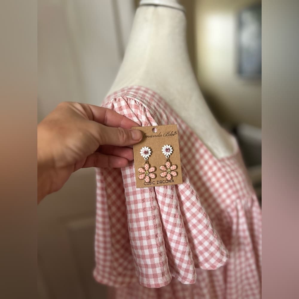 ⭐️ Sweet Lemon Pink & White Picnic Dress + FREE matching earrings - Thumbnail 6