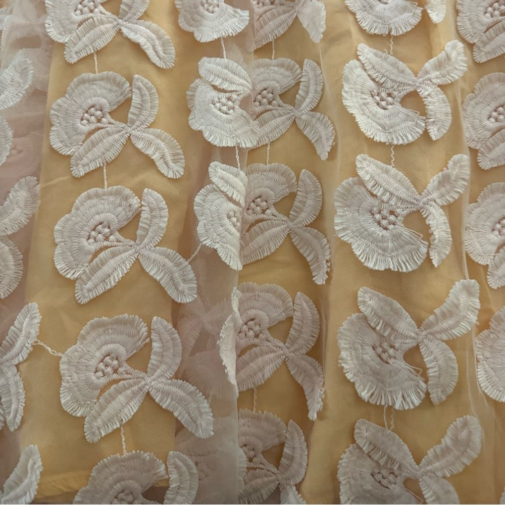 Champagne & Strawberry Peach Floral Embroidered A-Line Skirt - Thumbnail 8