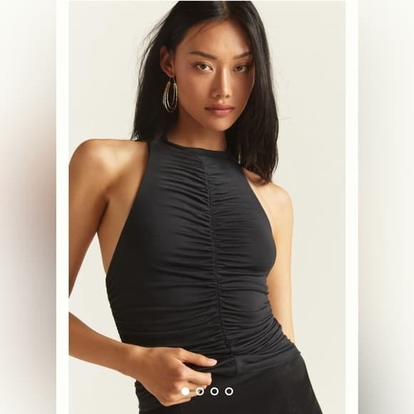 Anthropologie Black Ruched Keyhole Back Top - Thumbnail 6