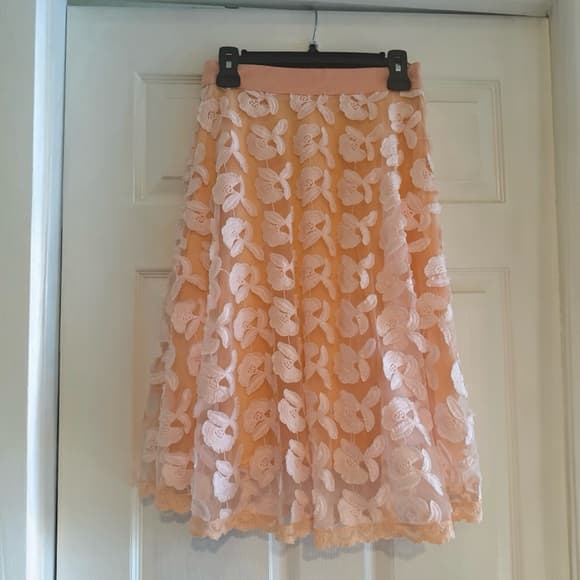 Champagne & Strawberry Peach Floral Embroidered A-Line Skirt - Thumbnail 11