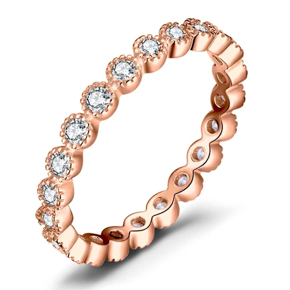 Genuine Moissanite (1) Stackable Ring. 14K Rose Gold Plated 925 Sterling Silver. - Thumbnail 3