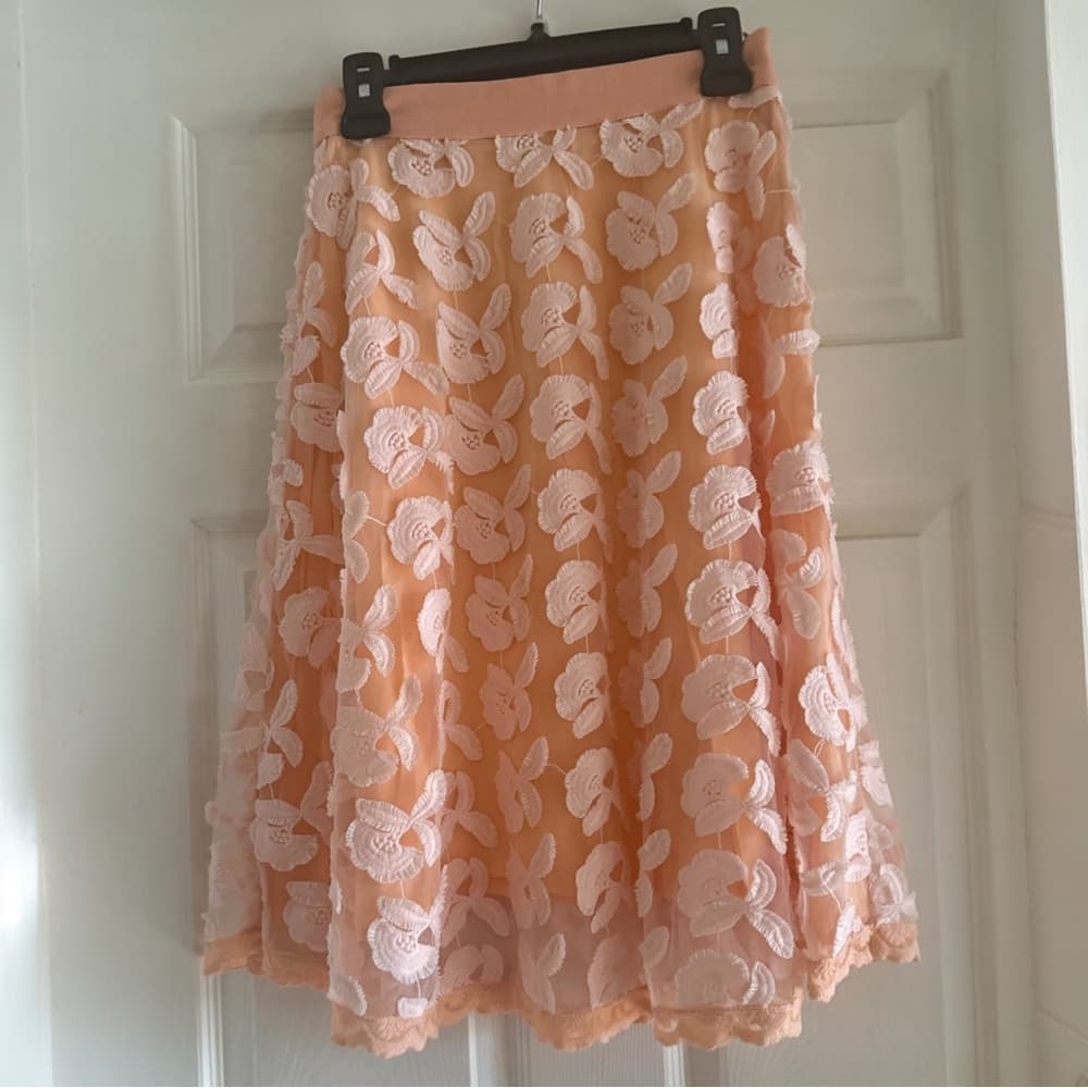 Champagne & Strawberry Peach Floral Embroidered A-Line Skirt - Thumbnail 3