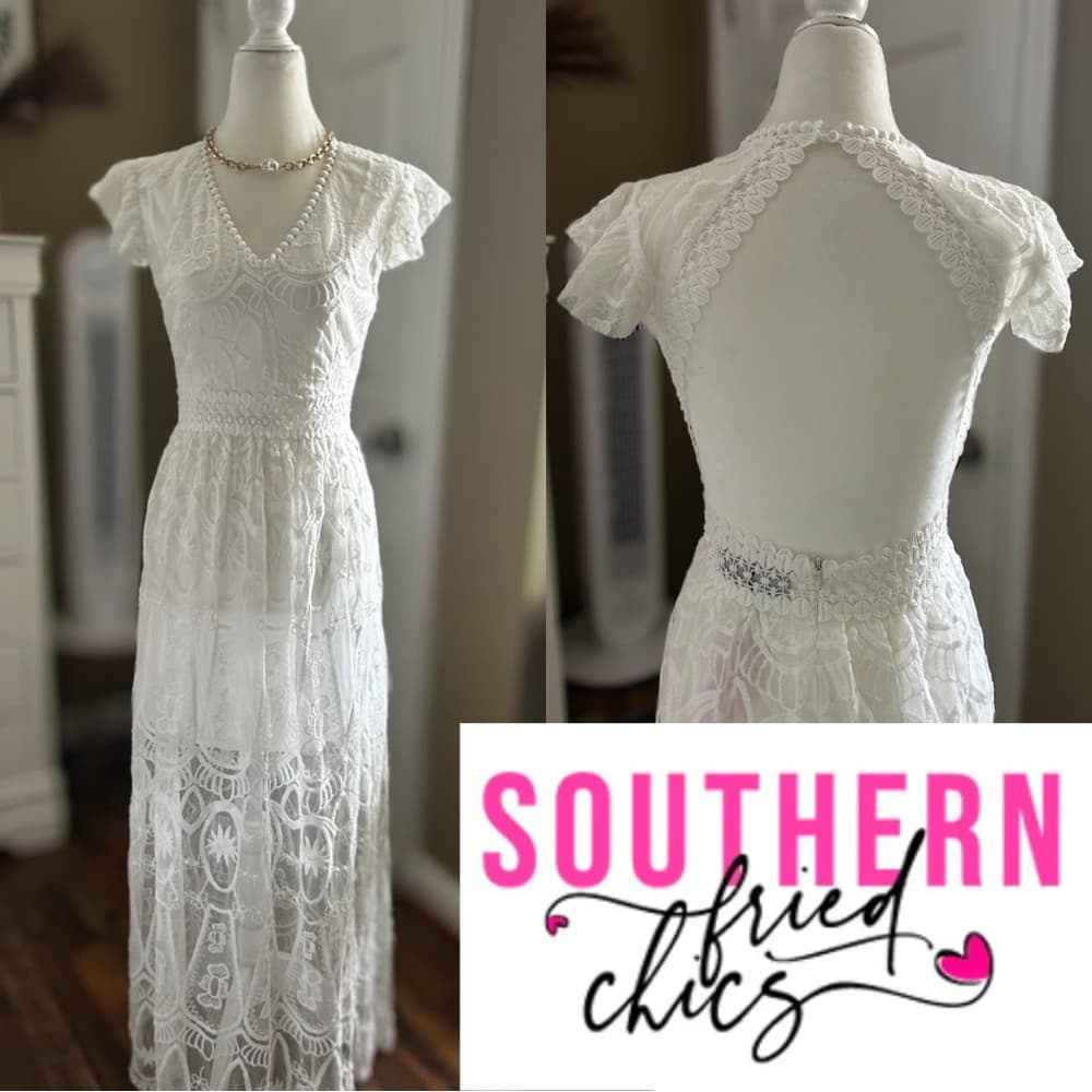 ⭐️ Southern Fried Chics White Lace Maxi Dress - Thumbnail 15