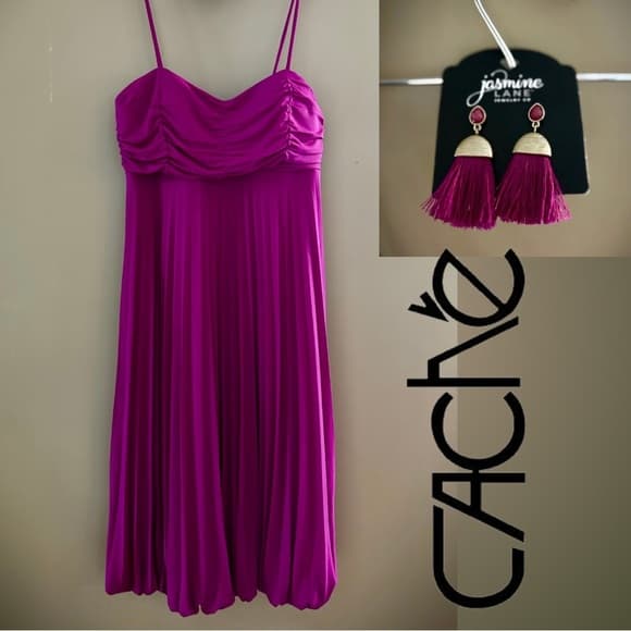 ⭐️ CACHE PURPLE PINK SLEEVELESS EMPIRE WAIST BUBBLE HEM COCKTAIL PARTY DRESS - Thumbnail 10