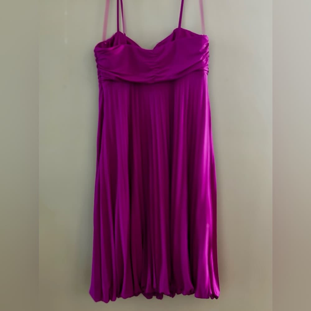 ⭐️ CACHE PURPLE PINK SLEEVELESS EMPIRE WAIST BUBBLE HEM COCKTAIL PARTY DRESS - Thumbnail 4