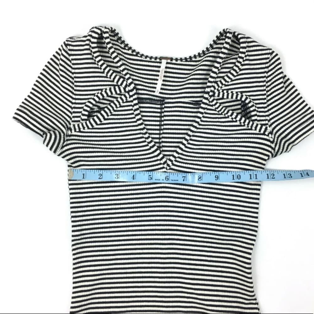 Free People Black and White Striped Rib Knit Top - Thumbnail 4