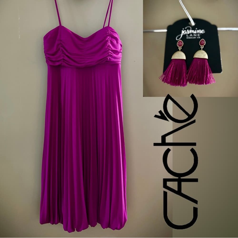 ⭐️ CACHE PURPLE PINK SLEEVELESS EMPIRE WAIST BUBBLE HEM COCKTAIL PARTY DRESS - Thumbnail 9