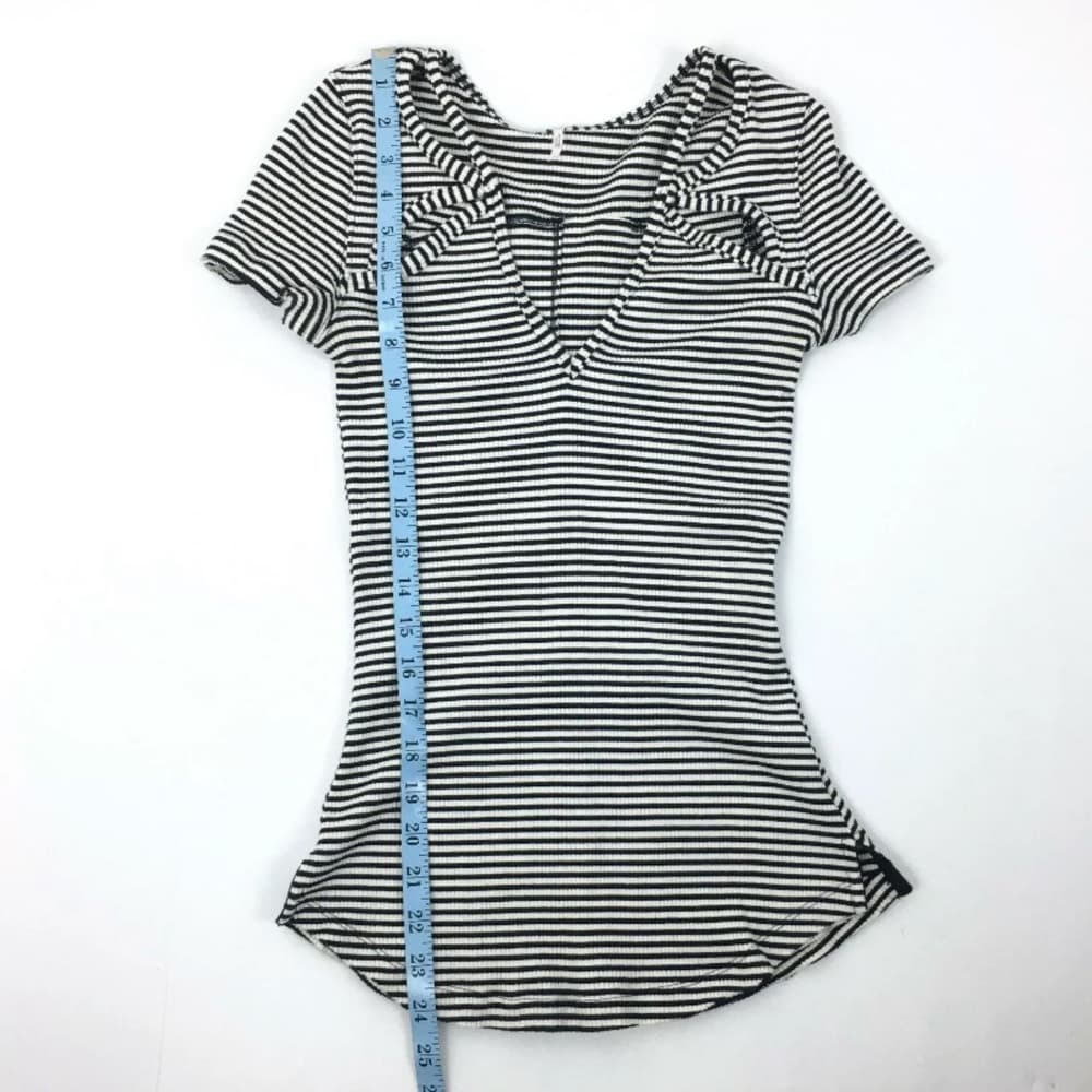 Free People Black and White Striped Rib Knit Top - Thumbnail 3