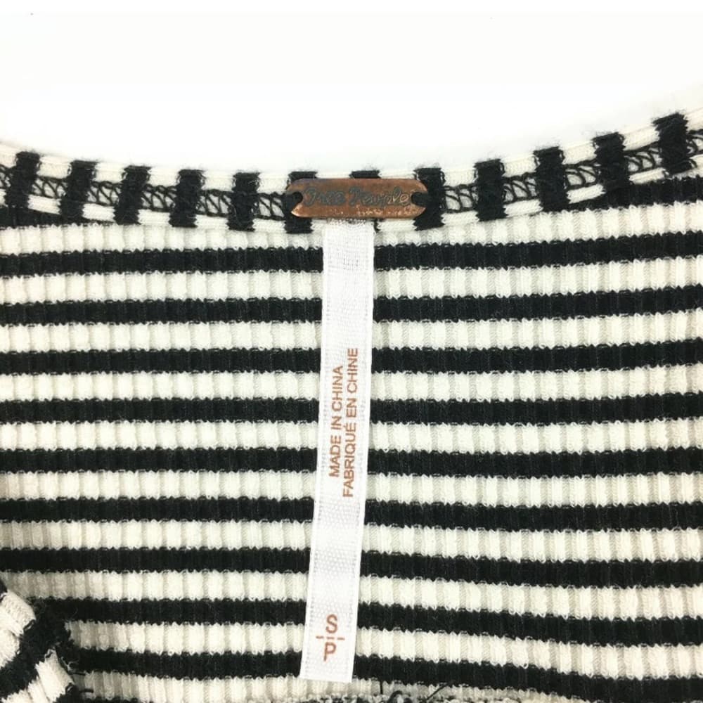 Free People Black and White Striped Rib Knit Top - Thumbnail 5