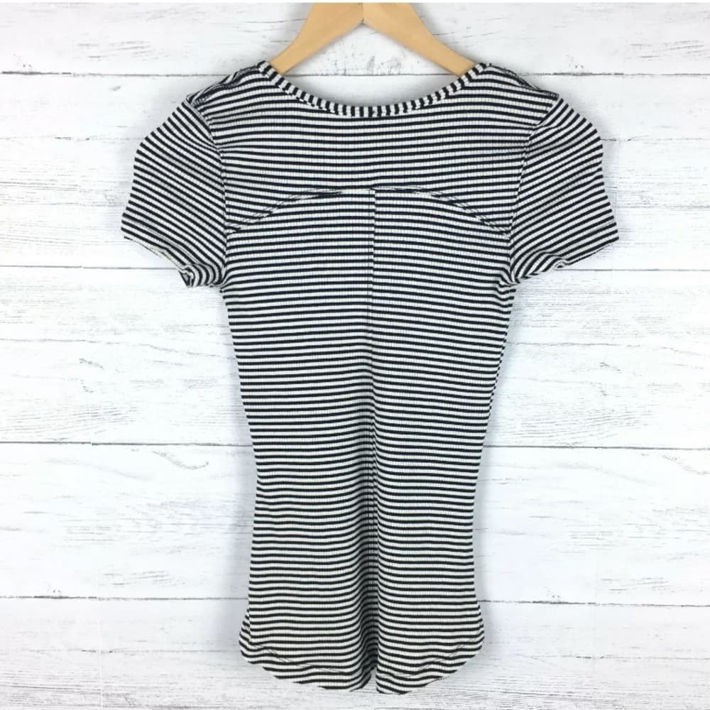 Free People Black and White Striped Rib Knit Top - Thumbnail 2