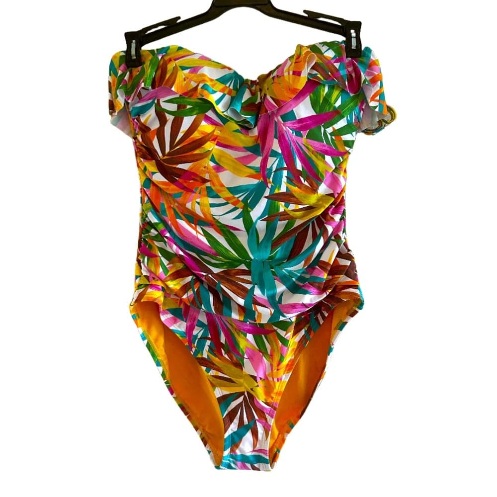 Bleu Rod Beattie Fantasy Island Floral Print Bandeau Ruffled One Piece Small - Thumbnail 7