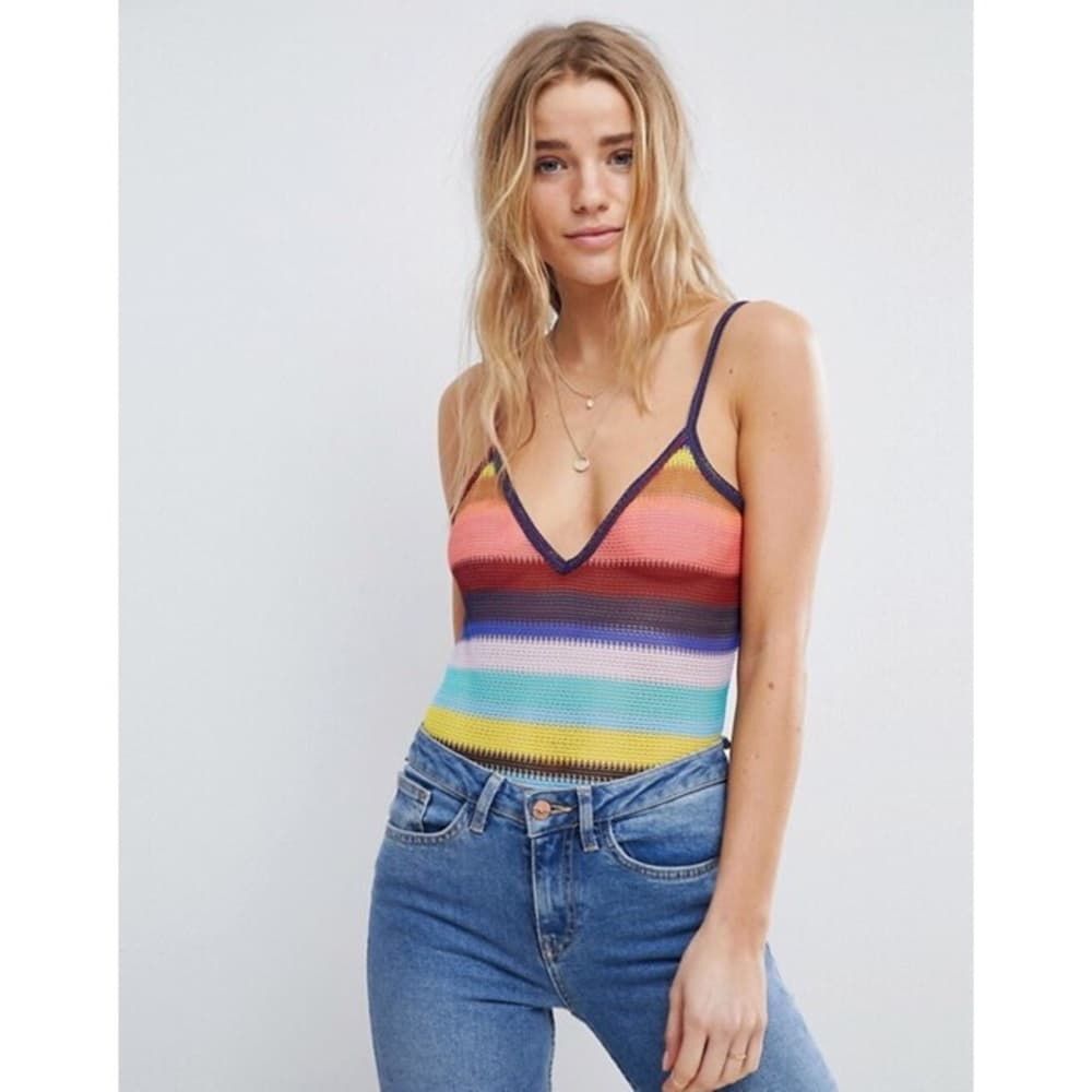 🆕 Honey Punch Mesh Cami Body In Rainbow Stripe - Thumbnail 6