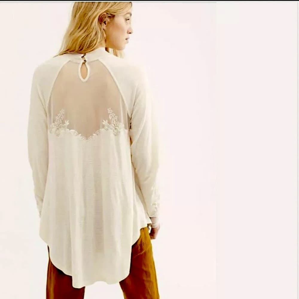 Free People Lace Mock Neck Embroidered Blouse​ - Thumbnail 3