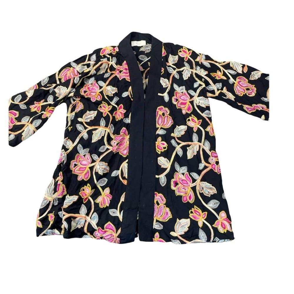 BRAEVE Anthropologie embroidered floral kimono cardigan cover up - Thumbnail 8