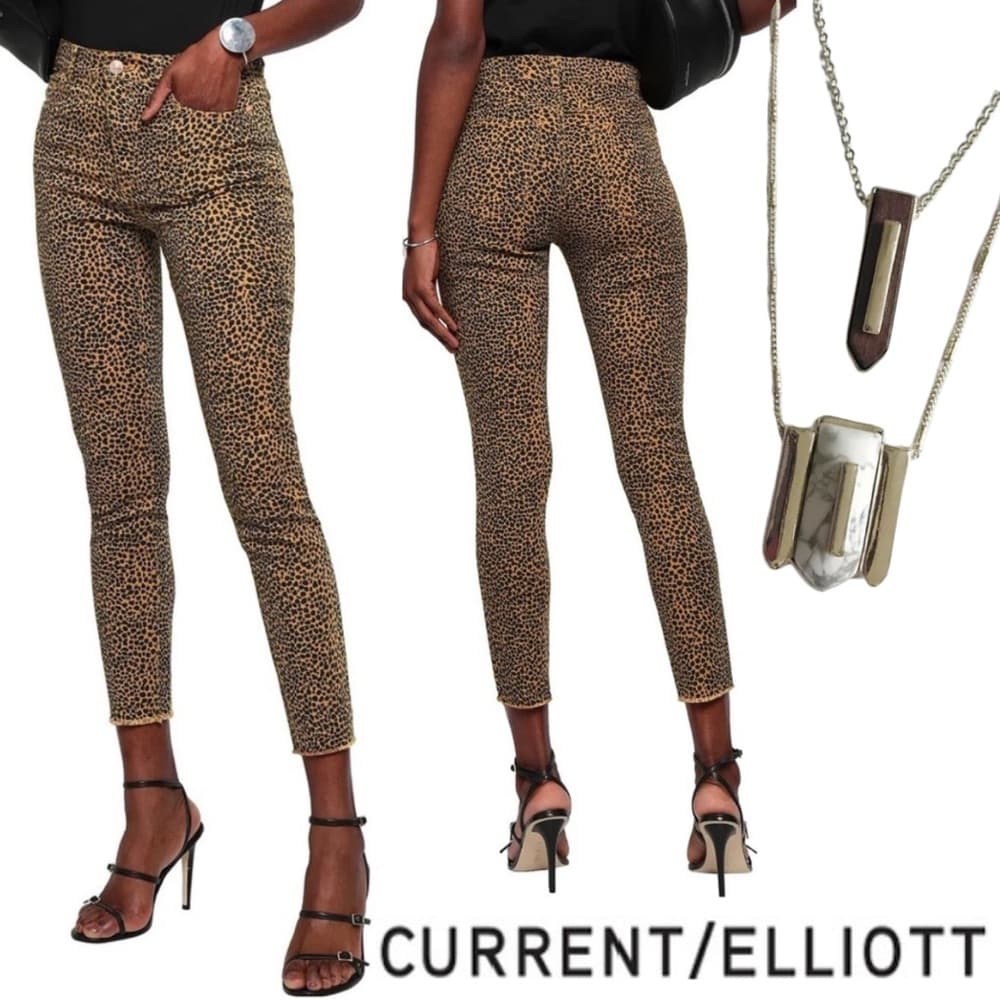 ⭐️ CURRENT/ELLIOTT Leopard Animal Print Skinny Jeans​ with FREE WHBM Necklace - Thumbnail 10