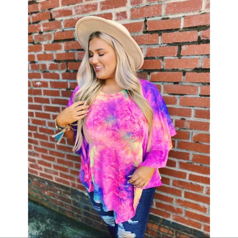 OPEN OPTIONS TIE DYE TUNIC TOP - BRIGHT RAINBOW - Thumbnail 3