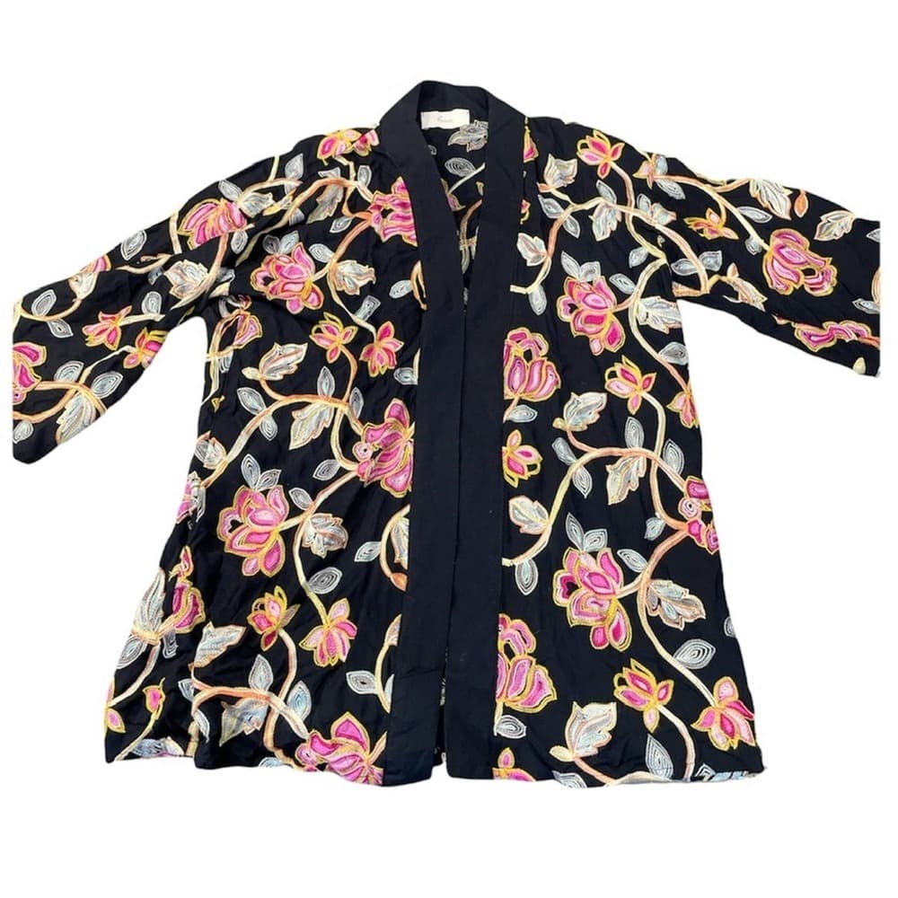 BRAEVE Anthropologie embroidered floral kimono cardigan cover up - Thumbnail 7