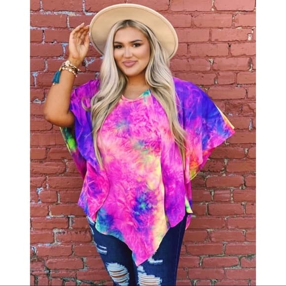 OPEN OPTIONS TIE DYE TUNIC TOP - BRIGHT RAINBOW - Thumbnail 5