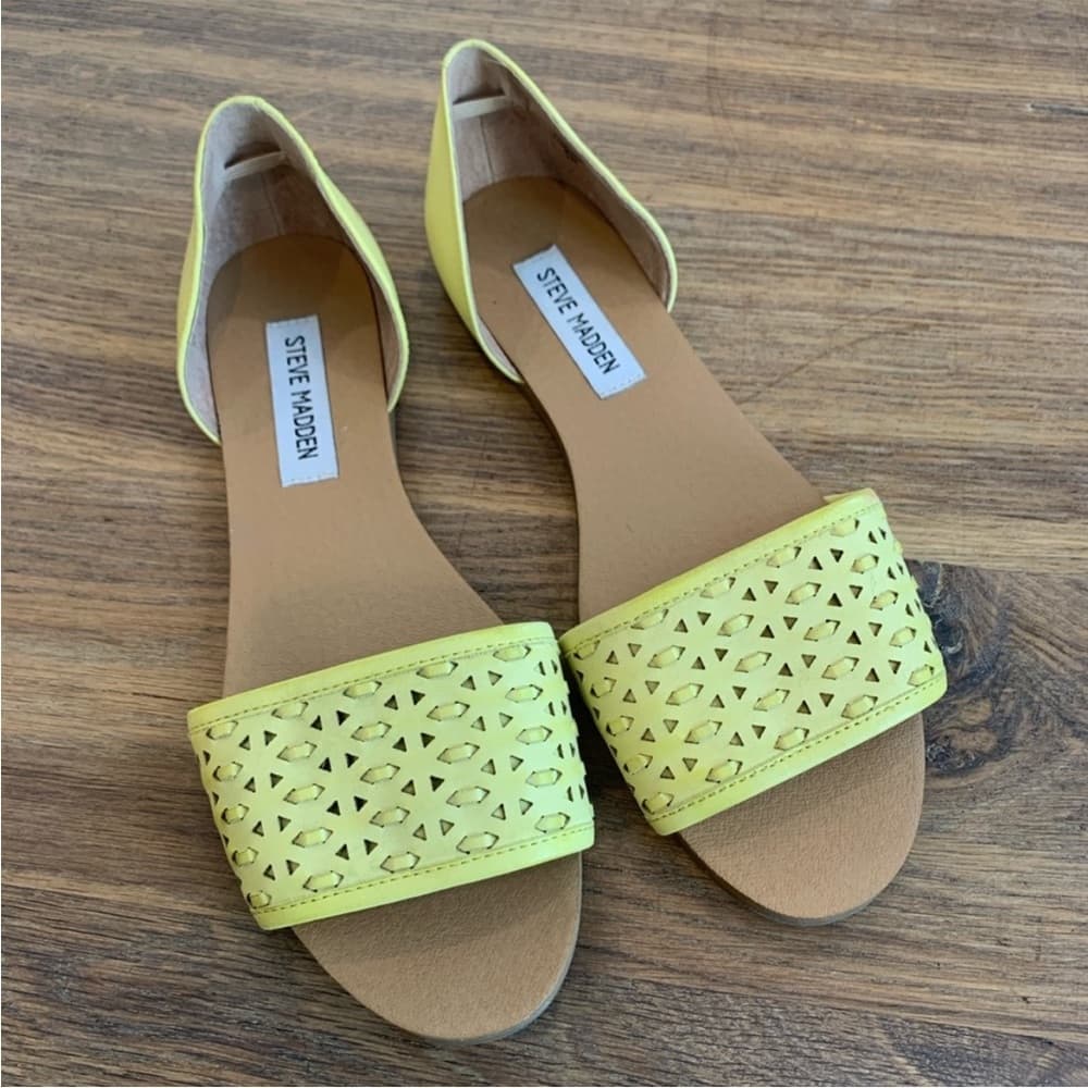 Steve Madden Taylerr Yellow Leather Flats Shoes - Thumbnail 5