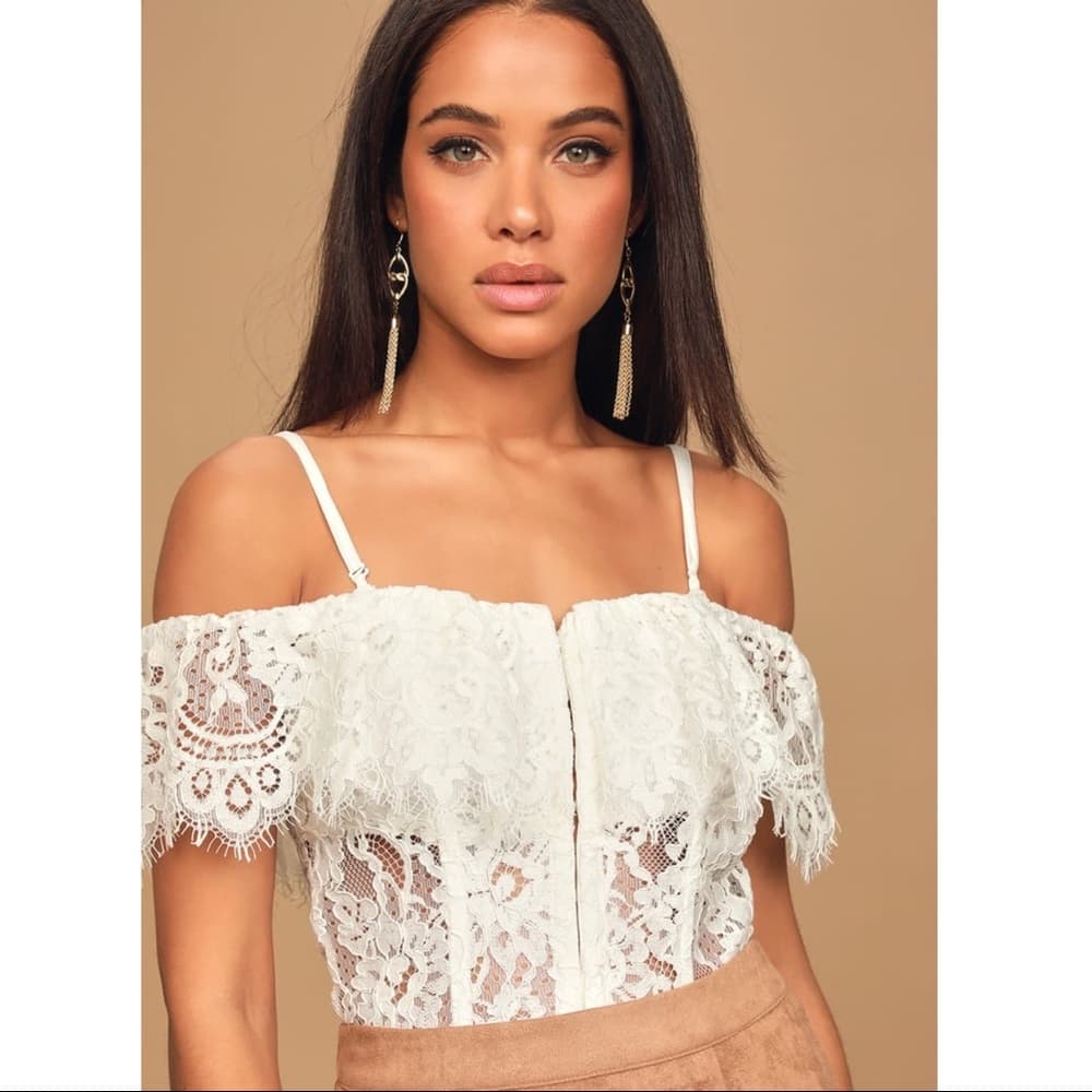Lulu's White Lace Off-the-Shoulder Bodysuit - Thumbnail 6