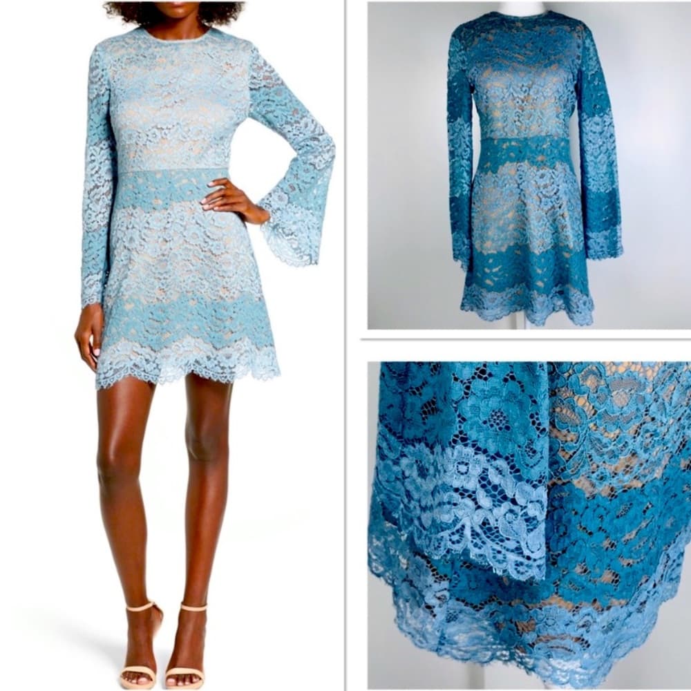 WAYF Dream Lover Lace Bell Sleeve Skater Dress Sm - Thumbnail 8