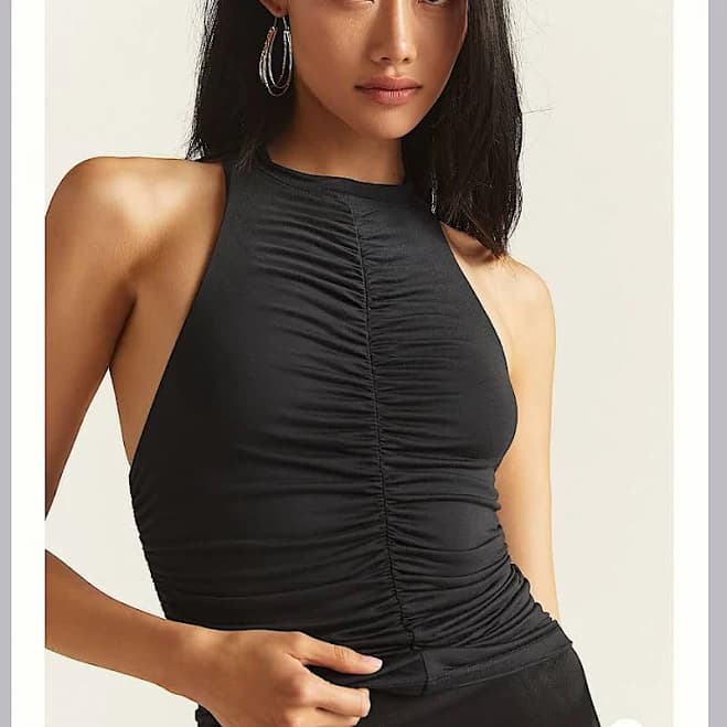 Anthropologie Black Ruched Keyhole Back Top - Thumbnail 7