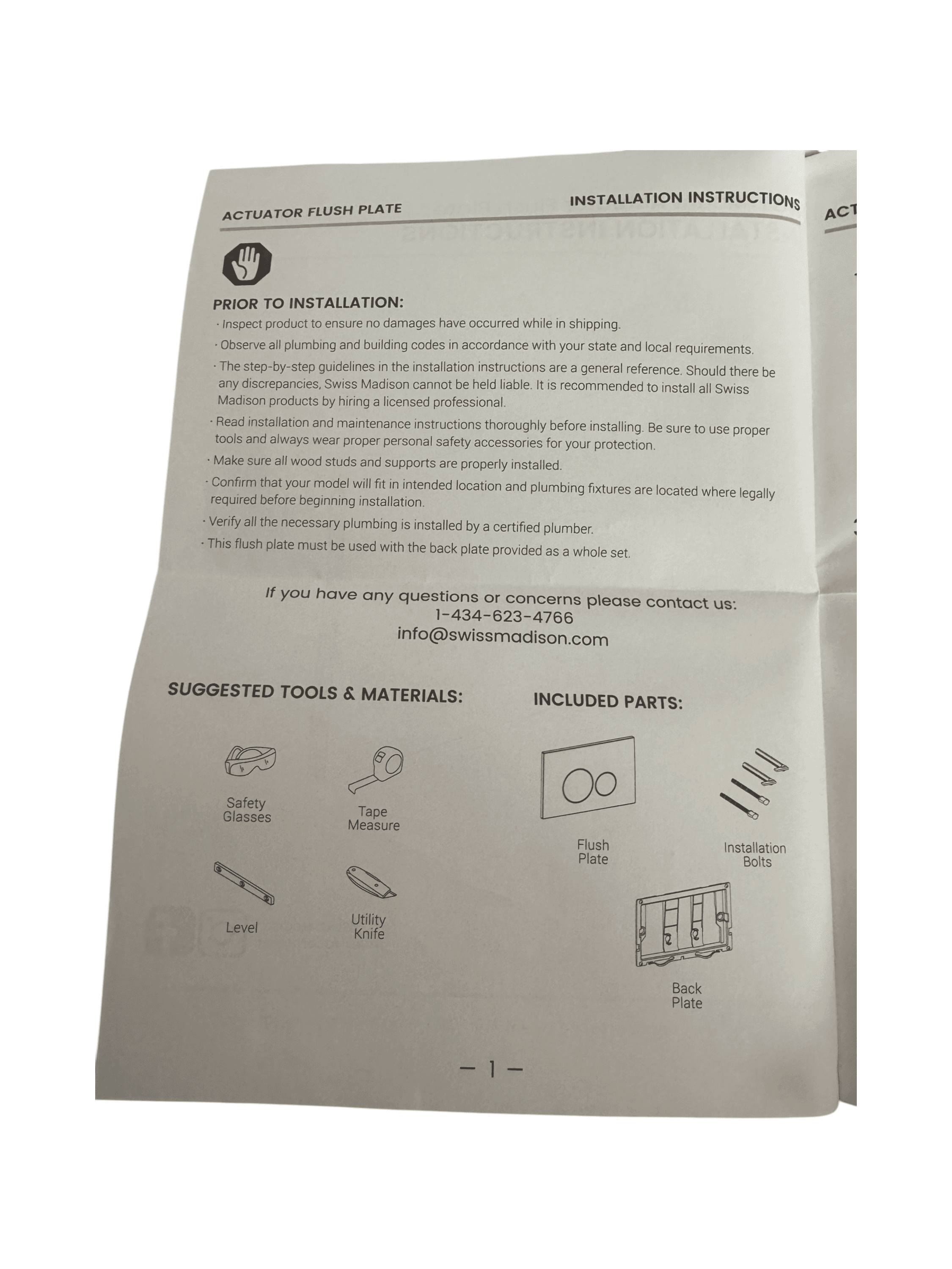 Swiss Madison Black Flush Plate Dual Button - Thumbnail 4
