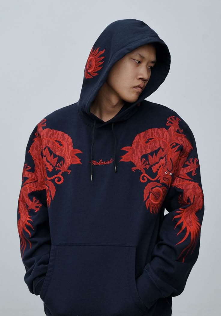 Maharishi Original Dragon Embroidered Hooded Sweatshirt Black