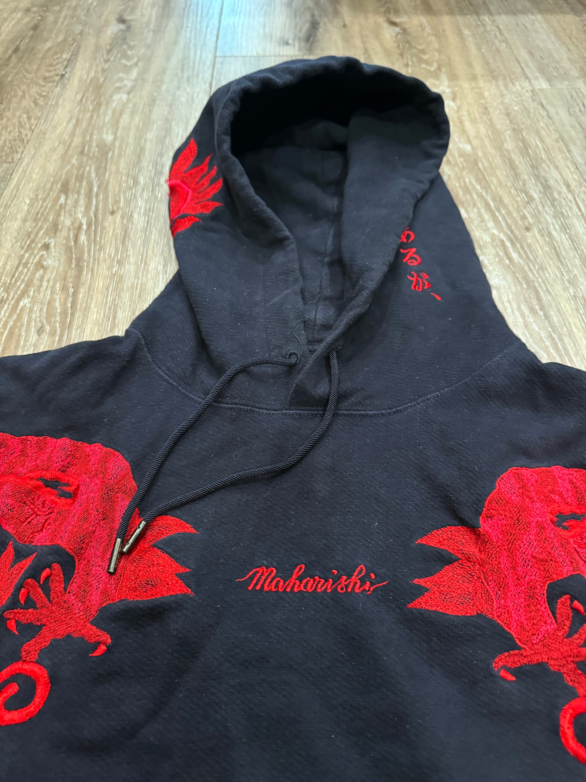Maharishi Original Dragon Embroidered Hooded Sweatshirt Black - Thumbnail 4