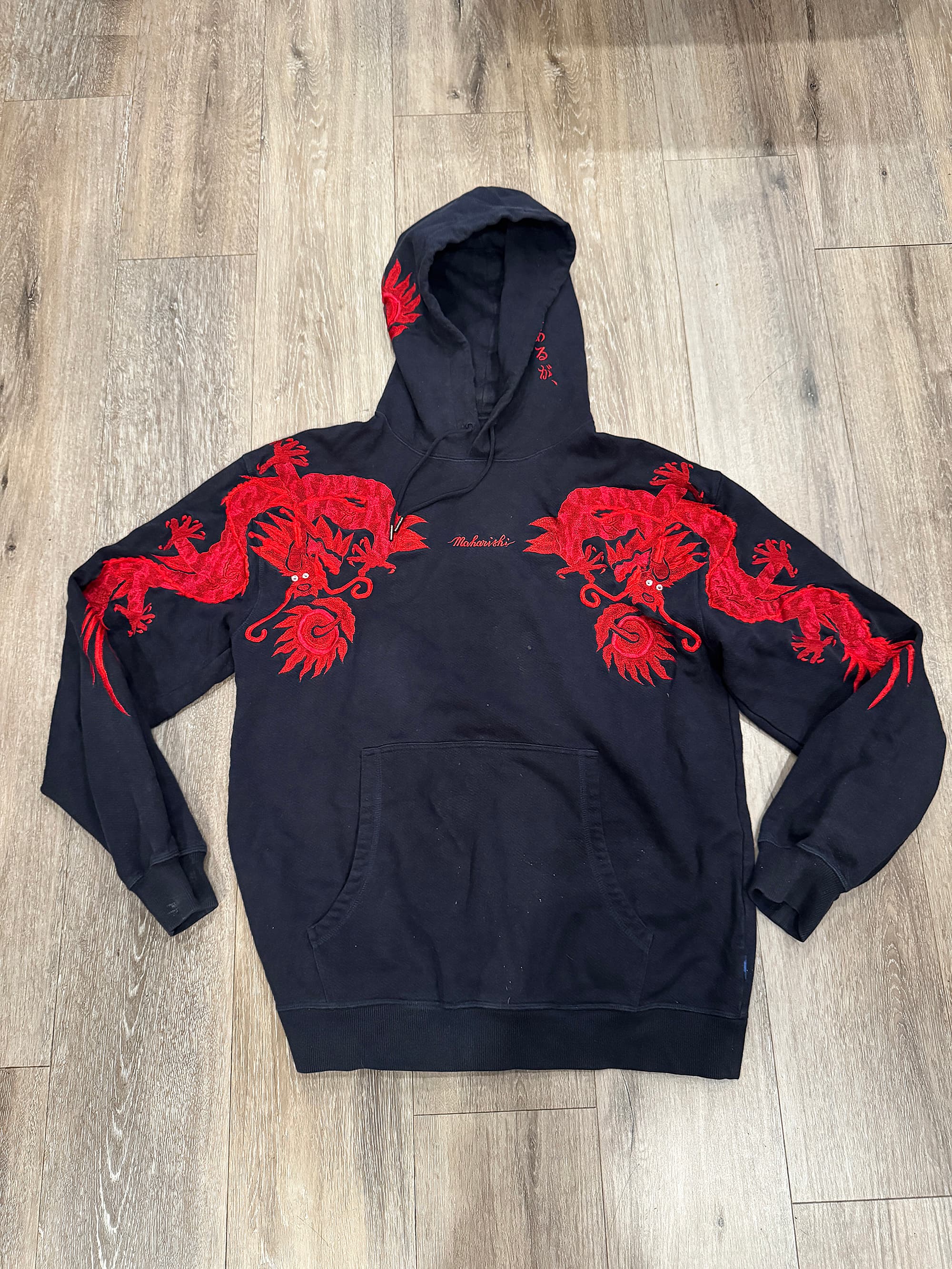 Maharishi Original Dragon Embroidered Hooded Sweatshirt Black - Thumbnail 2