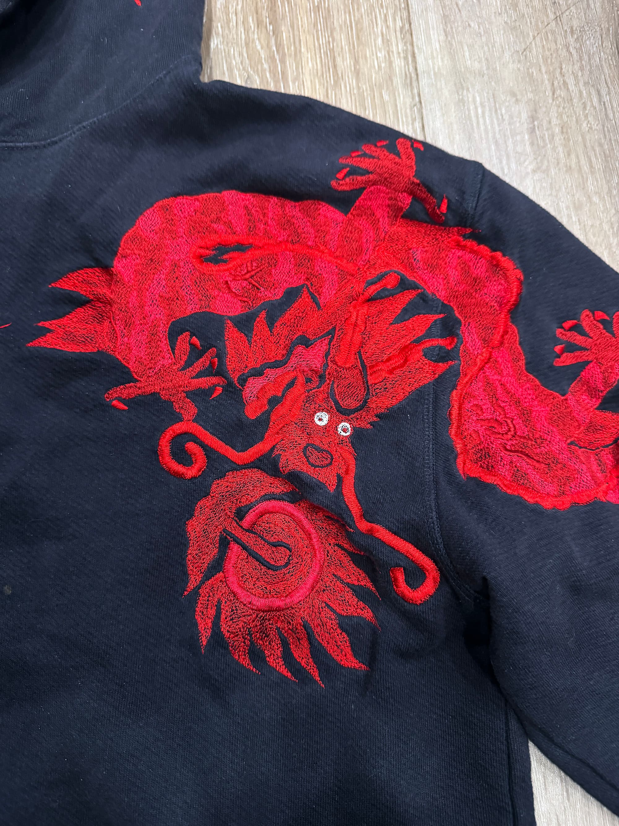 Maharishi Original Dragon Embroidered Hooded Sweatshirt Black - Thumbnail 3