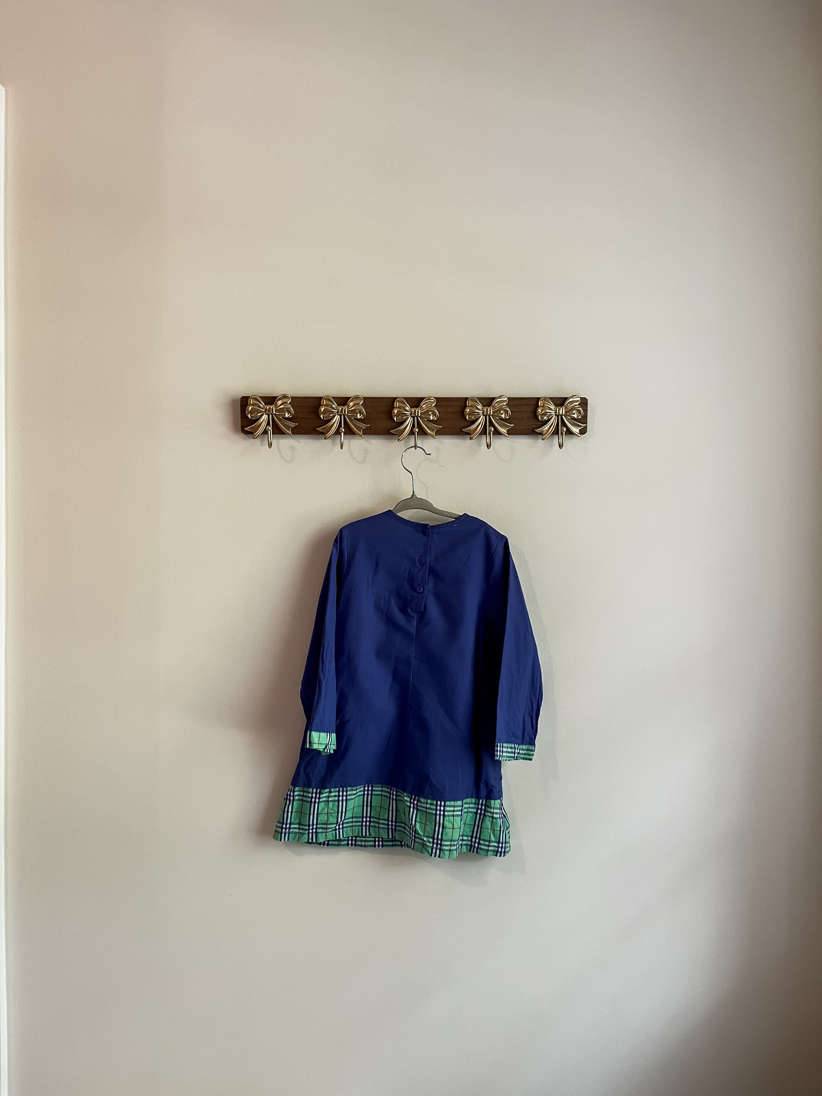 The Oaks Apparel Girls Size 6 Blue Dress with Plaid Trim - Thumbnail 2