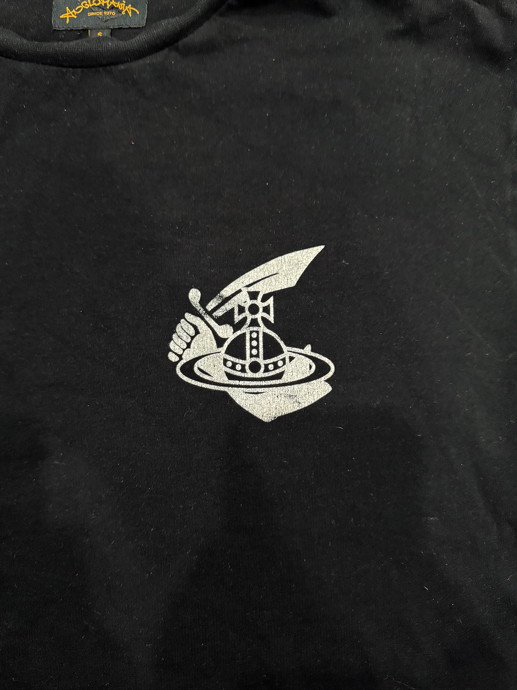 Vivienne Westwood Anglomania Black Boxy T-Shirt – Small White Arm & Cutlass Orb Logo - Thumbnail 2
