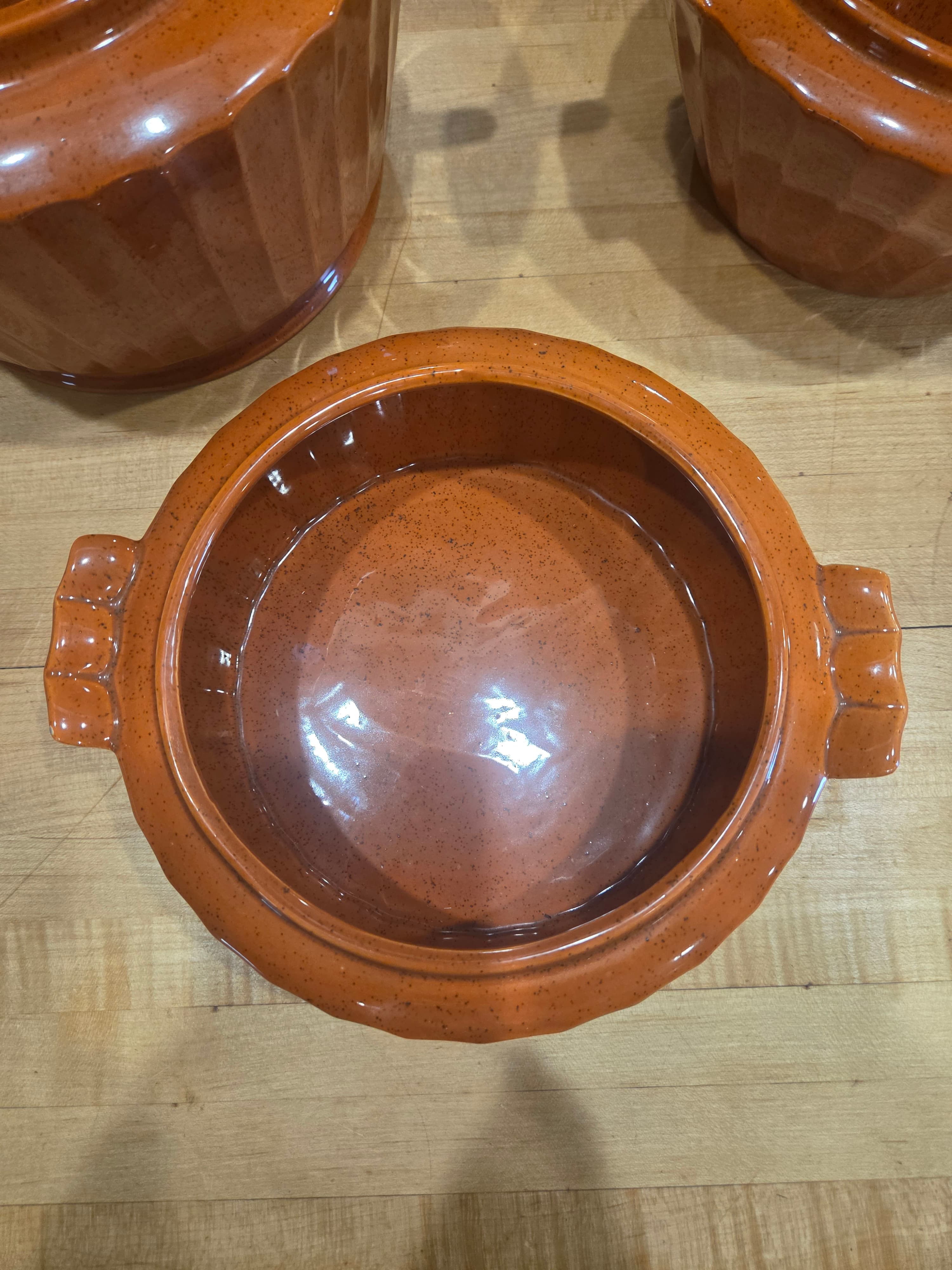 Vintage NS Gustin Los Angeles Pottery Speckled Brown Casserole Set of 6 - Thumbnail 5