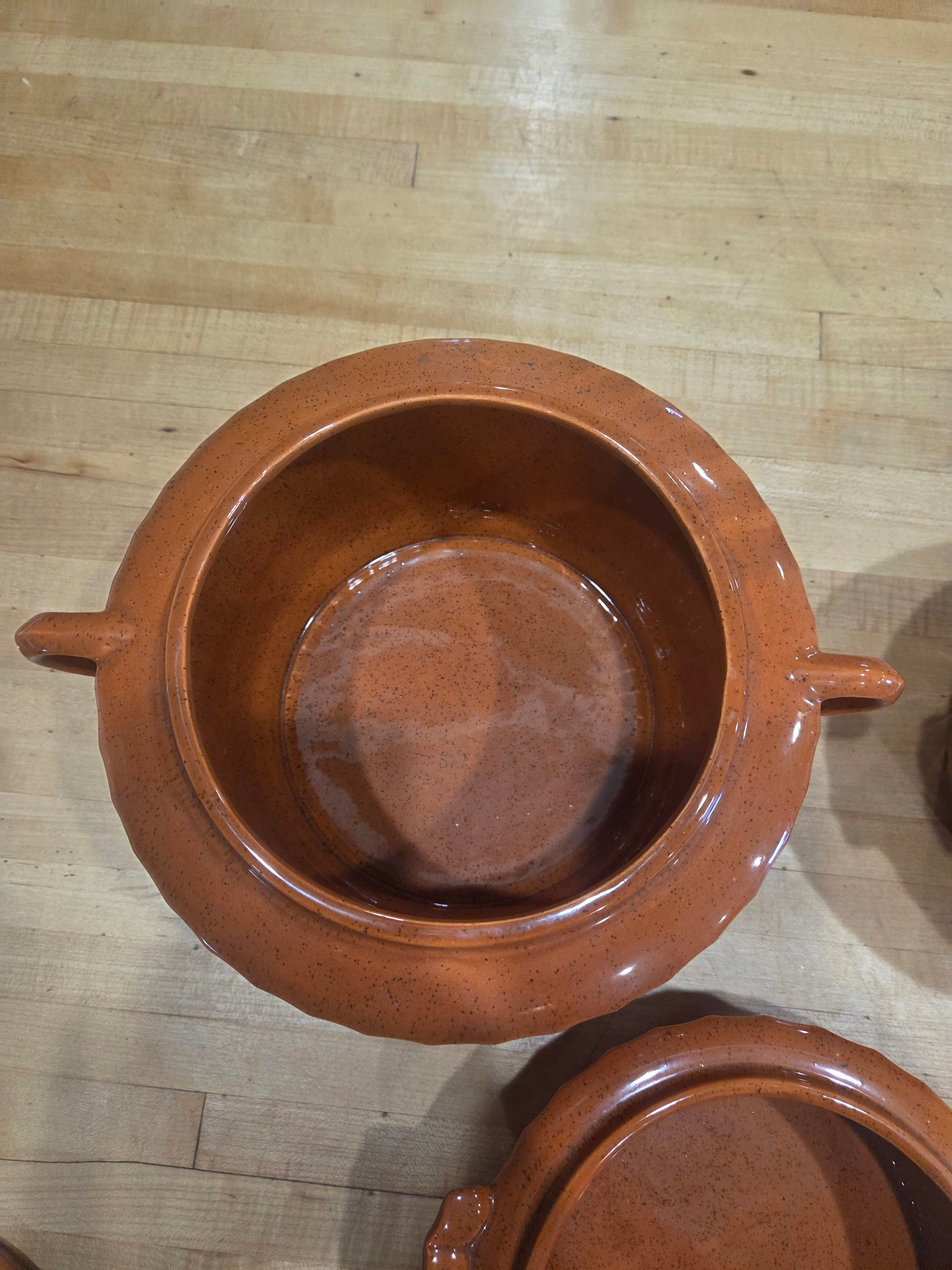 Vintage NS Gustin Los Angeles Pottery Speckled Brown Casserole Set of 6 - Thumbnail 4