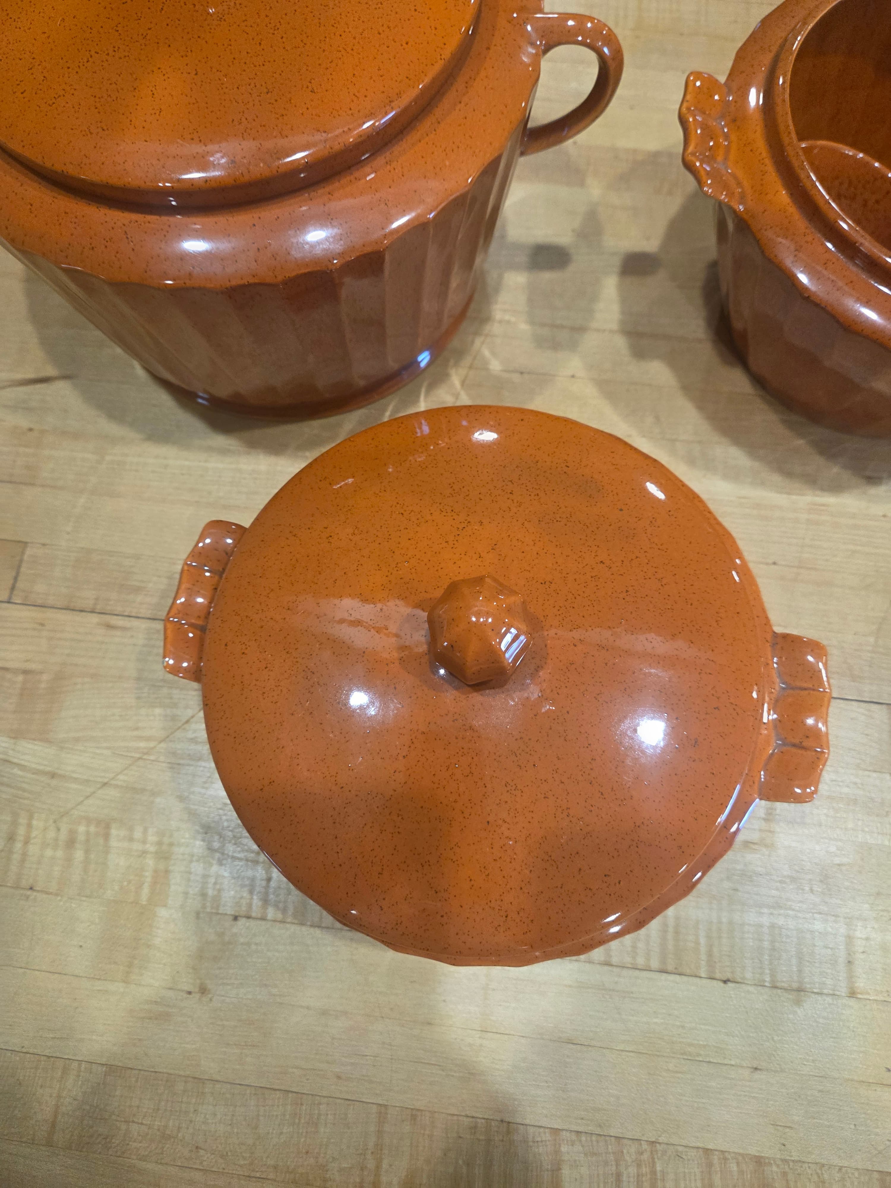 Vintage NS Gustin Los Angeles Pottery Speckled Brown Casserole Set of 6 - Thumbnail 2