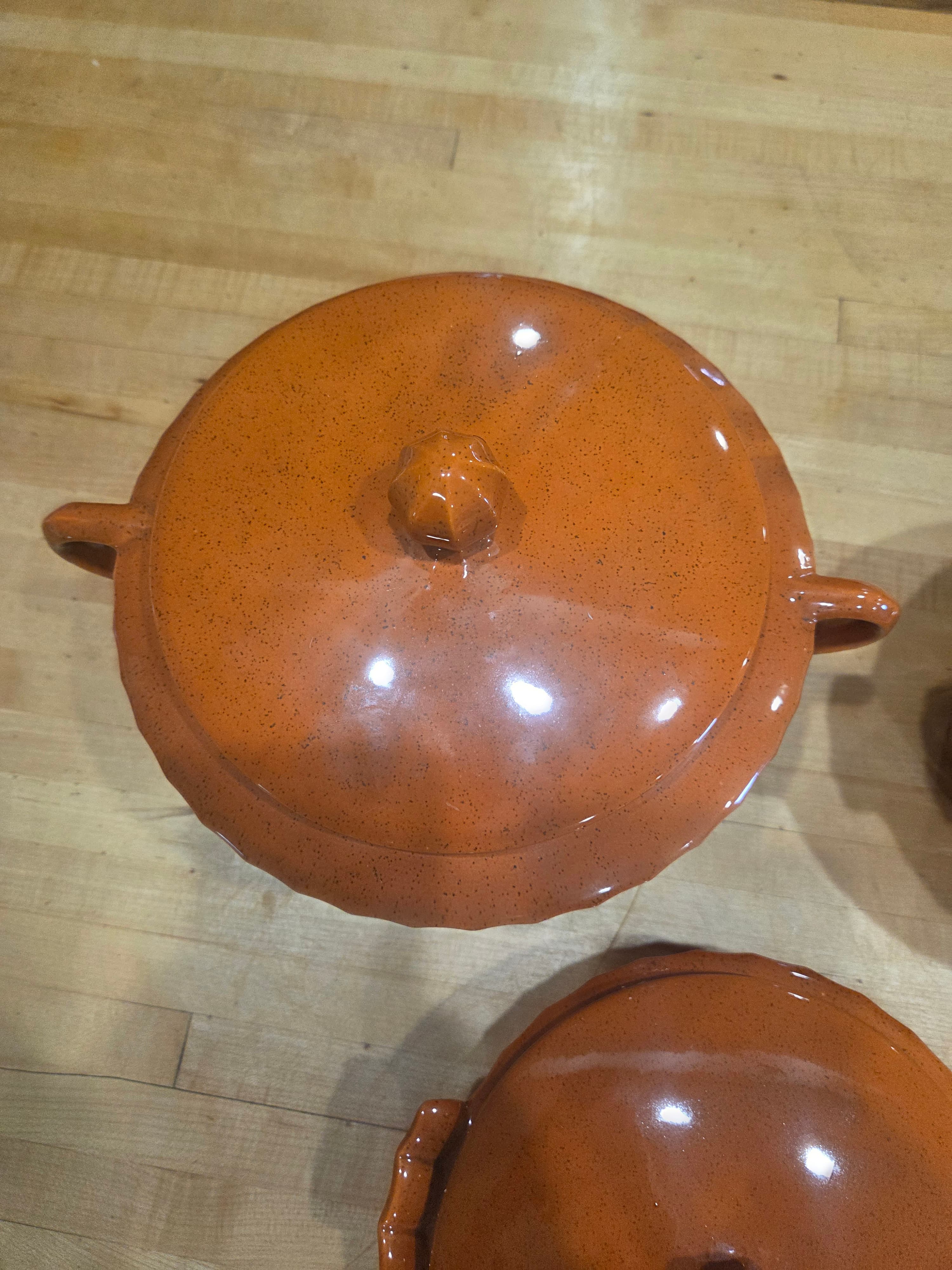 Vintage NS Gustin Los Angeles Pottery Speckled Brown Casserole Set of 6 - Thumbnail 3