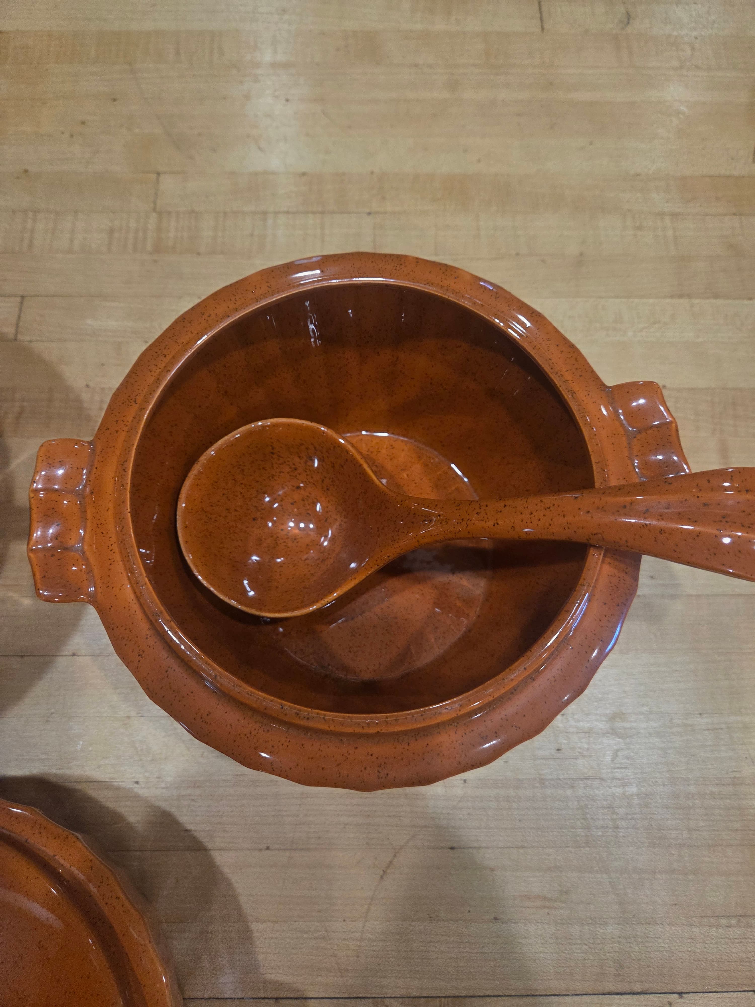 Vintage NS Gustin Los Angeles Pottery Speckled Brown Casserole Set of 6 - Thumbnail 6