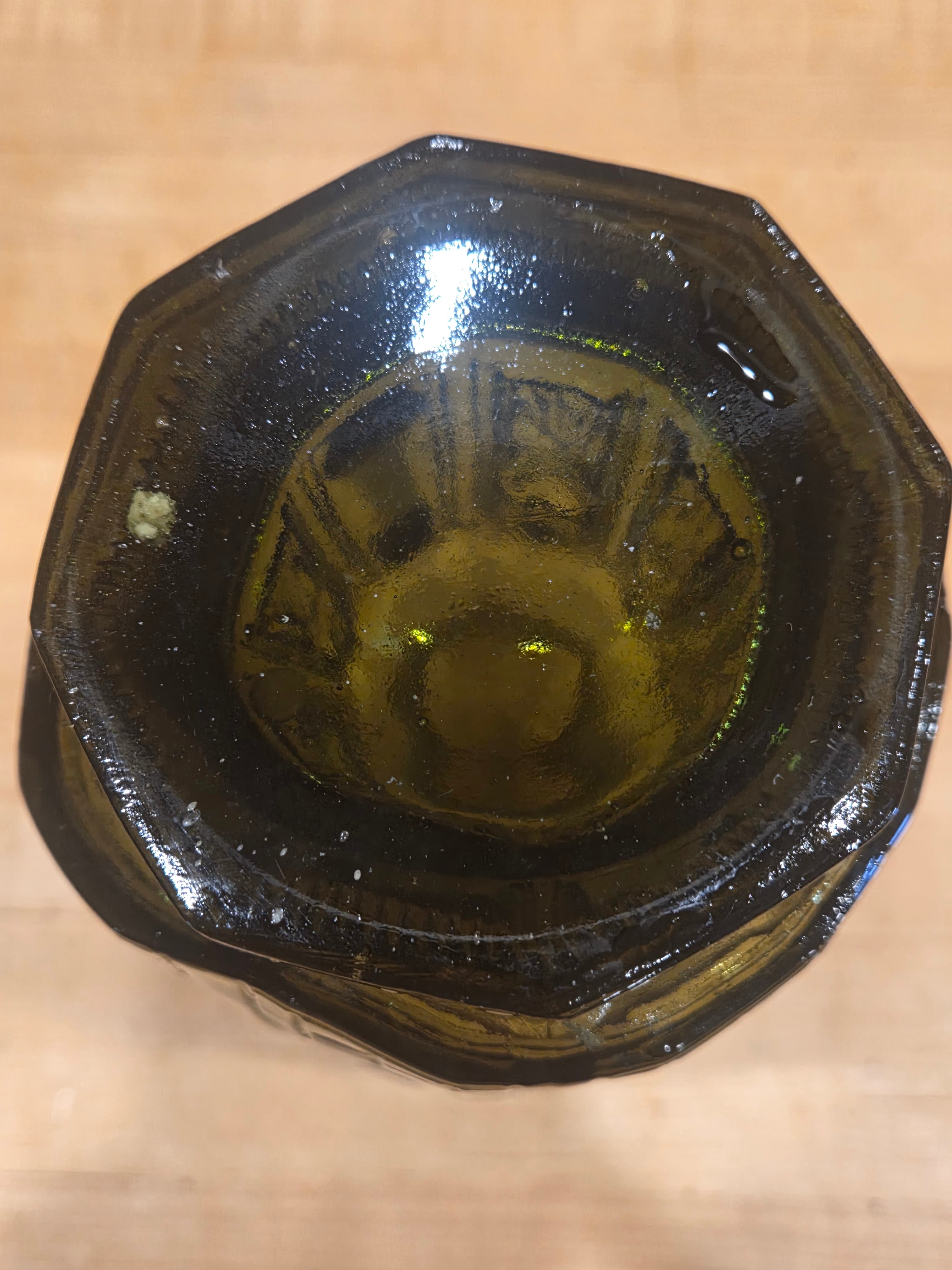Vintage Olive Green Glass Cathedral Pitcher Madonna and Saints Gothic Arches - Thumbnail 5