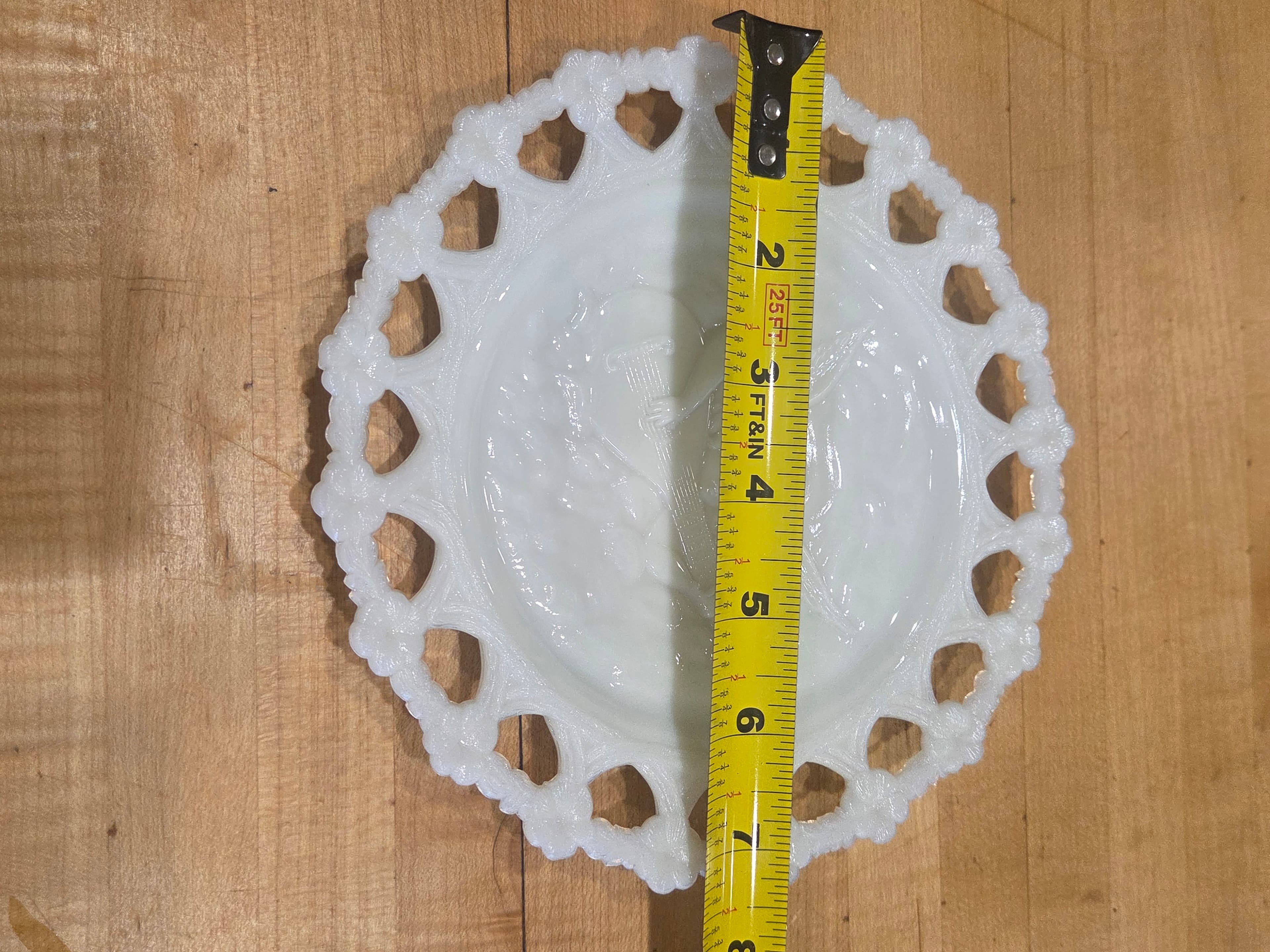 Vintage Westmoreland Milk Glass Cherub Angel Guitar Plate Heart Reticulated - Thumbnail 4