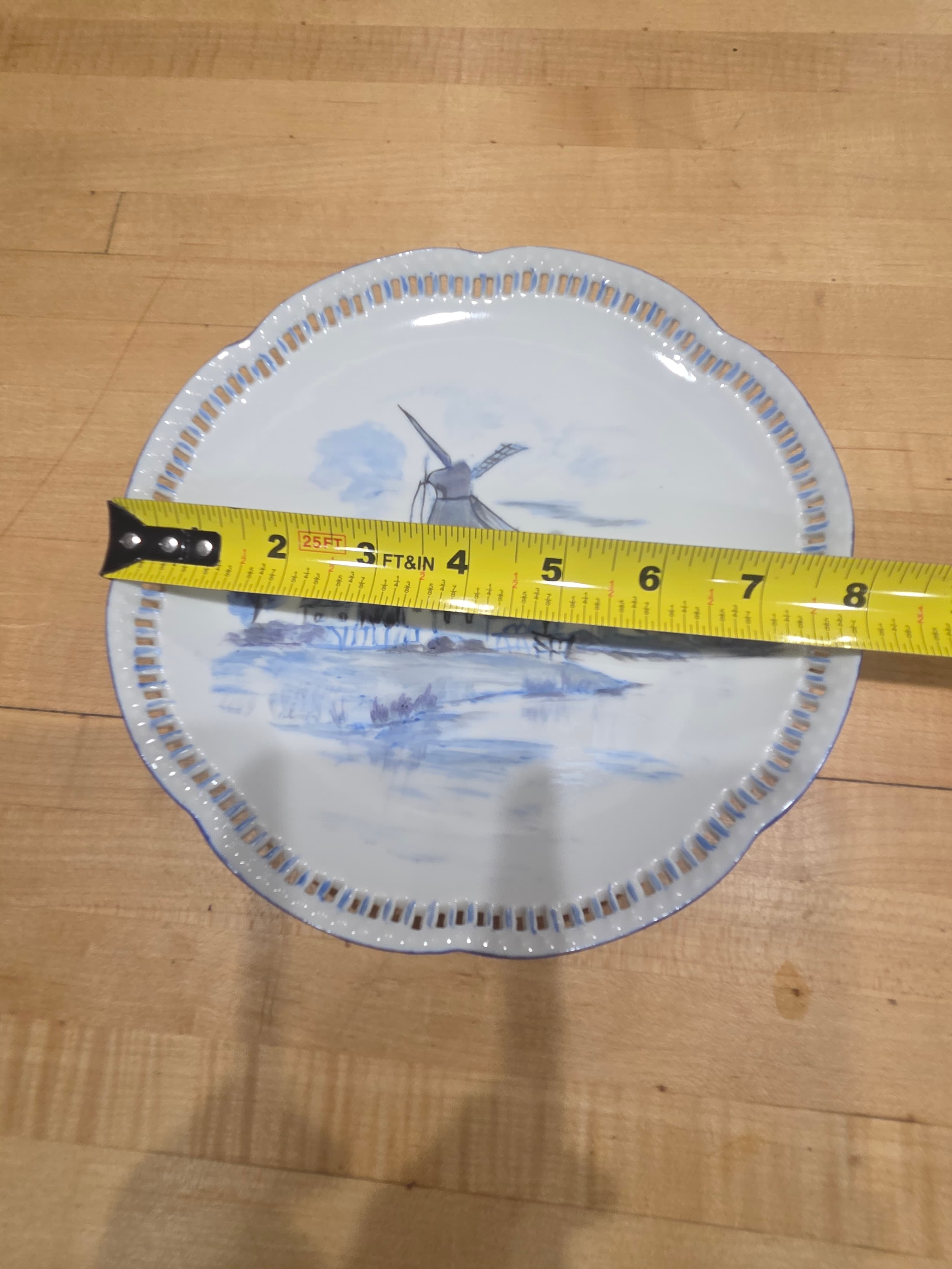 Vintage Delft Style Blue and White Dutch Windmill Wall Hanging Plate 7.75 - Thumbnail 3