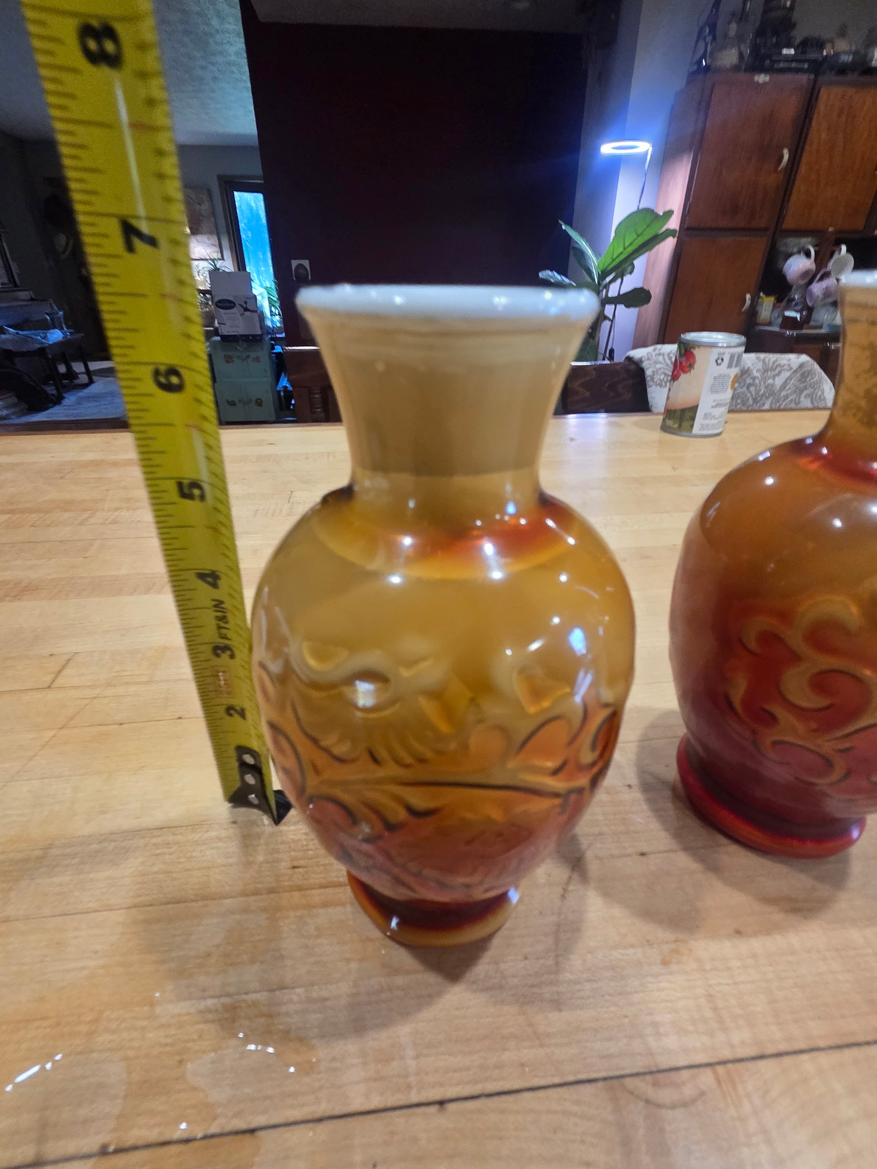 Vintage Avon Spring Bouquet Amberina Slag Glass Vase Pair Mid Century - Thumbnail 5
