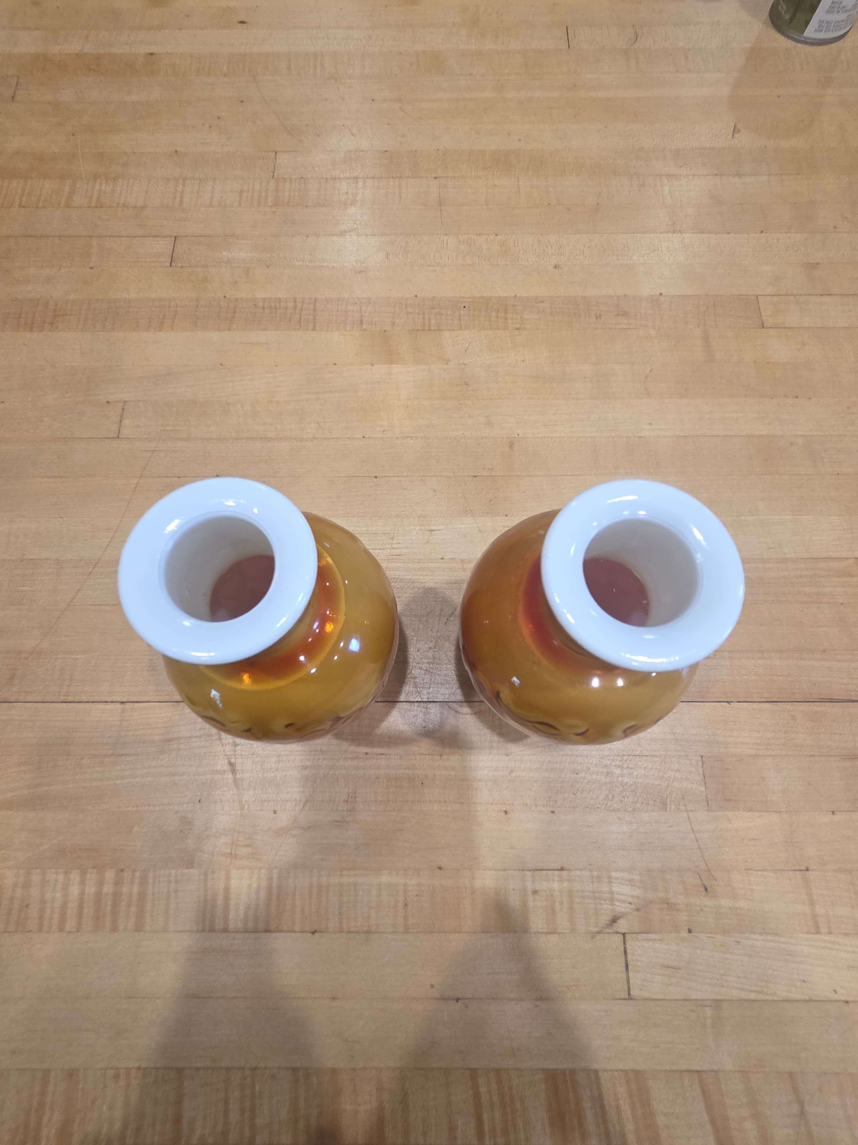 Vintage Avon Spring Bouquet Amberina Slag Glass Vase Pair Mid Century - Thumbnail 4