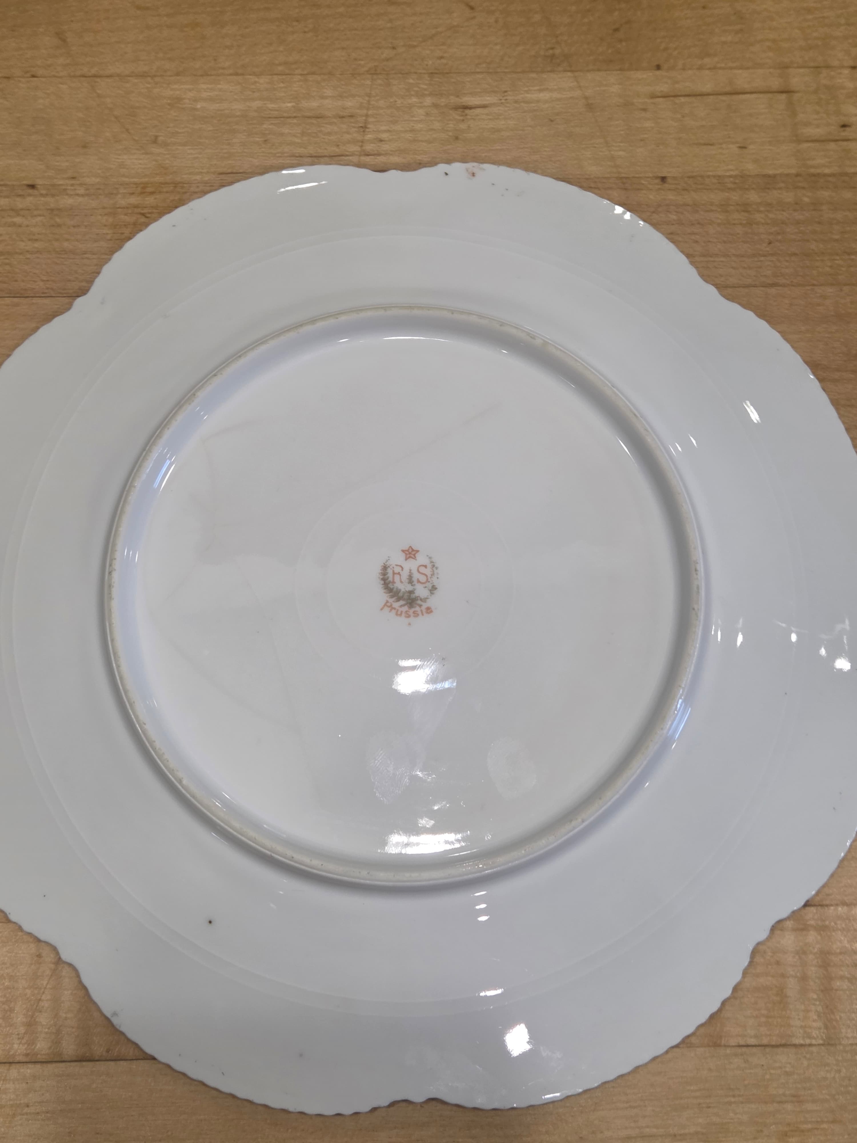 Antique RS Prussia Red Mark Porcelain Floral Plate Beaded Mold Scalloped - Thumbnail 4