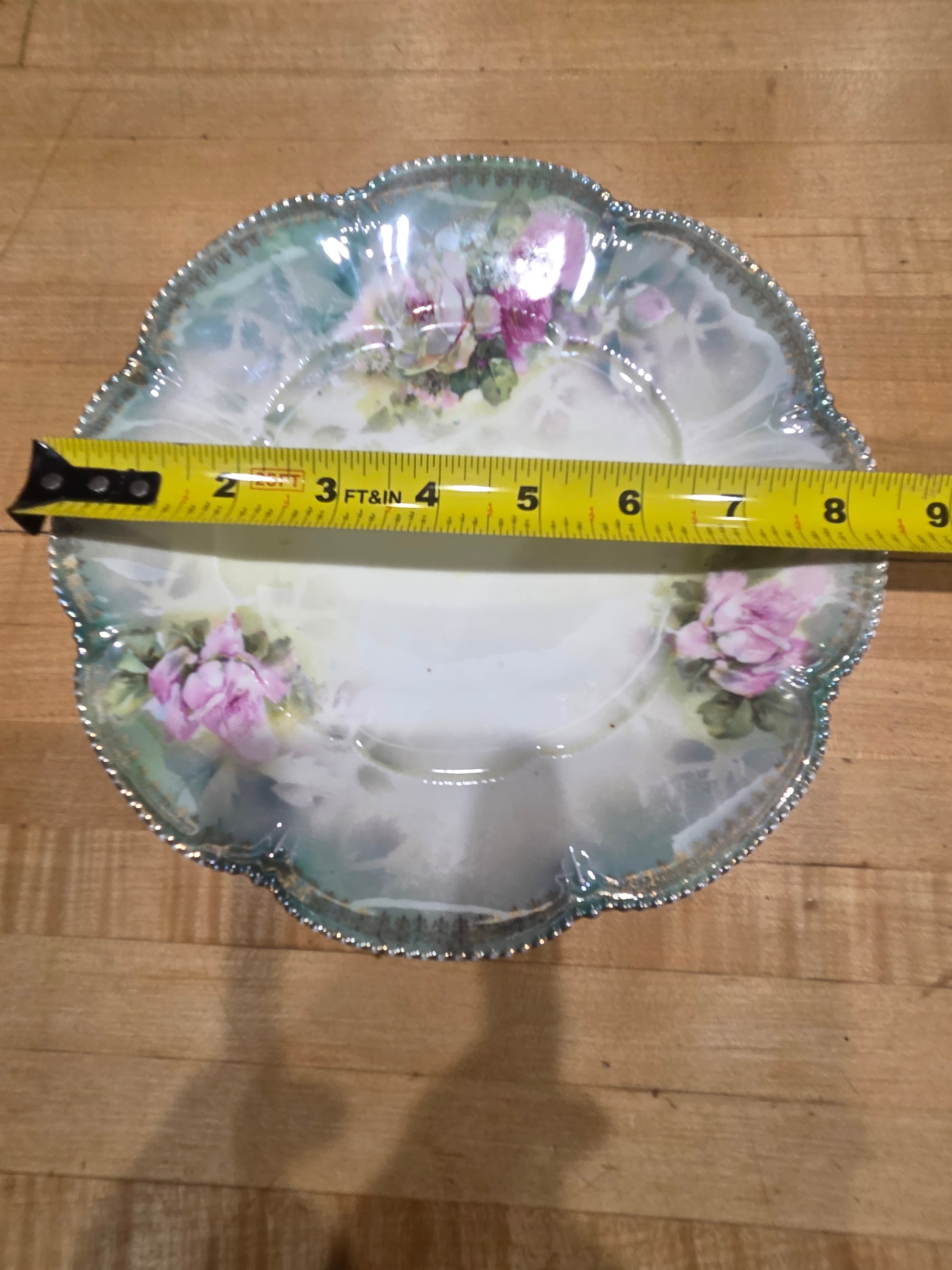 Antique RS Prussia Red Mark Porcelain Floral Plate Beaded Mold Scalloped - Thumbnail 5