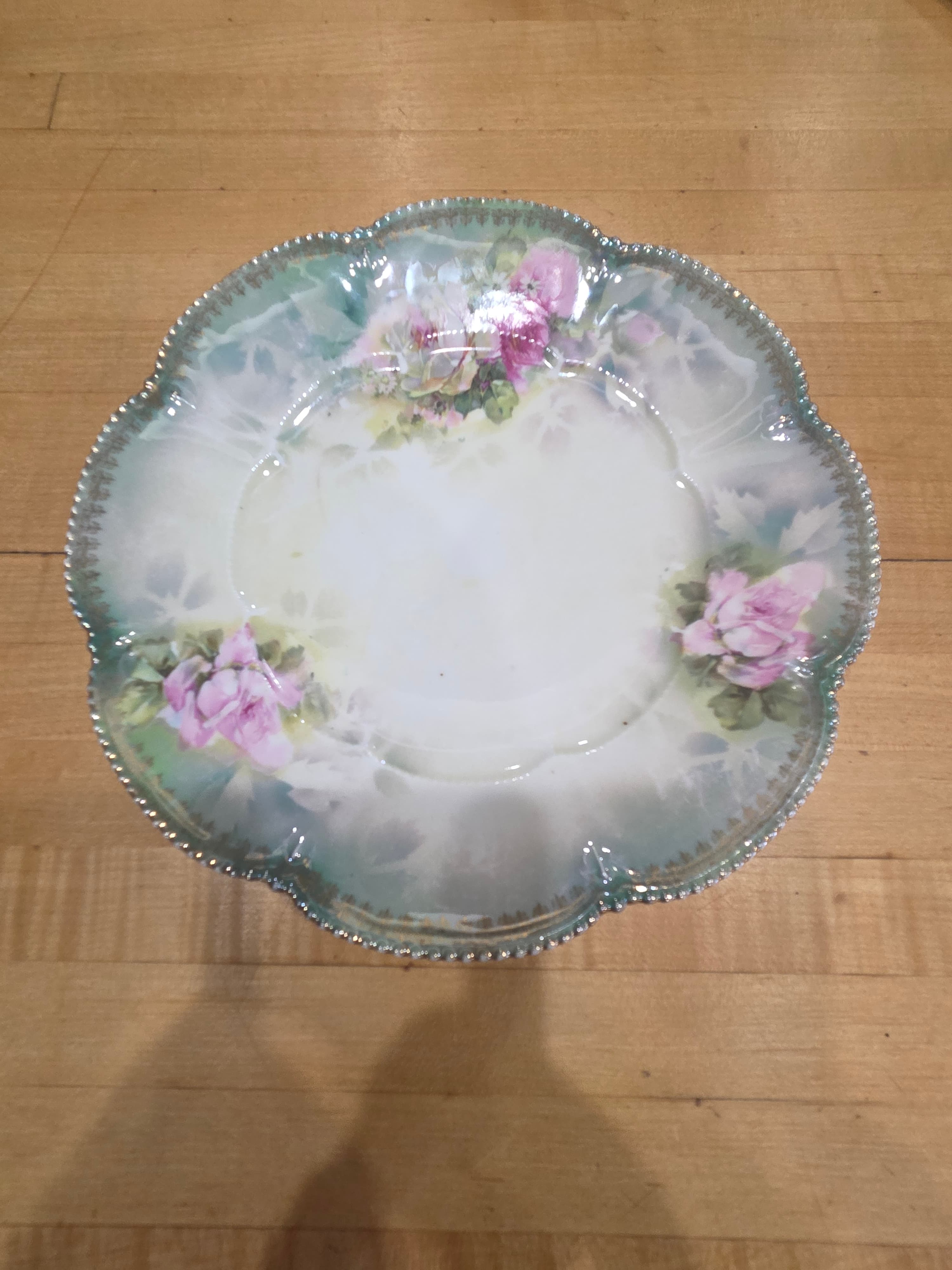 Antique RS Prussia Red Mark Porcelain Floral Plate Beaded Mold Scalloped