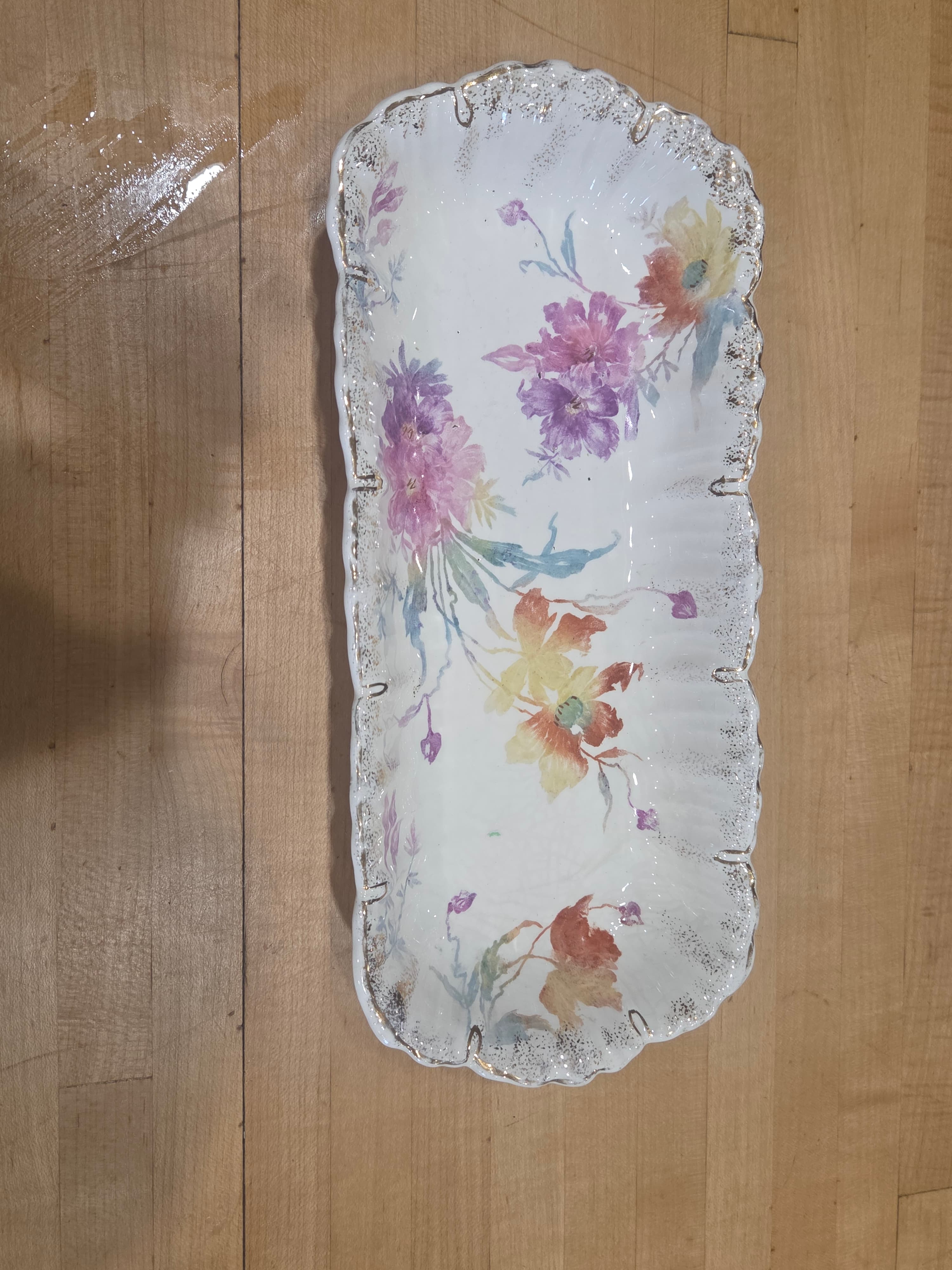 Antique Victoria Austria Porcelain Floral Celery Dish Scalloped Gold Trim - Thumbnail 4