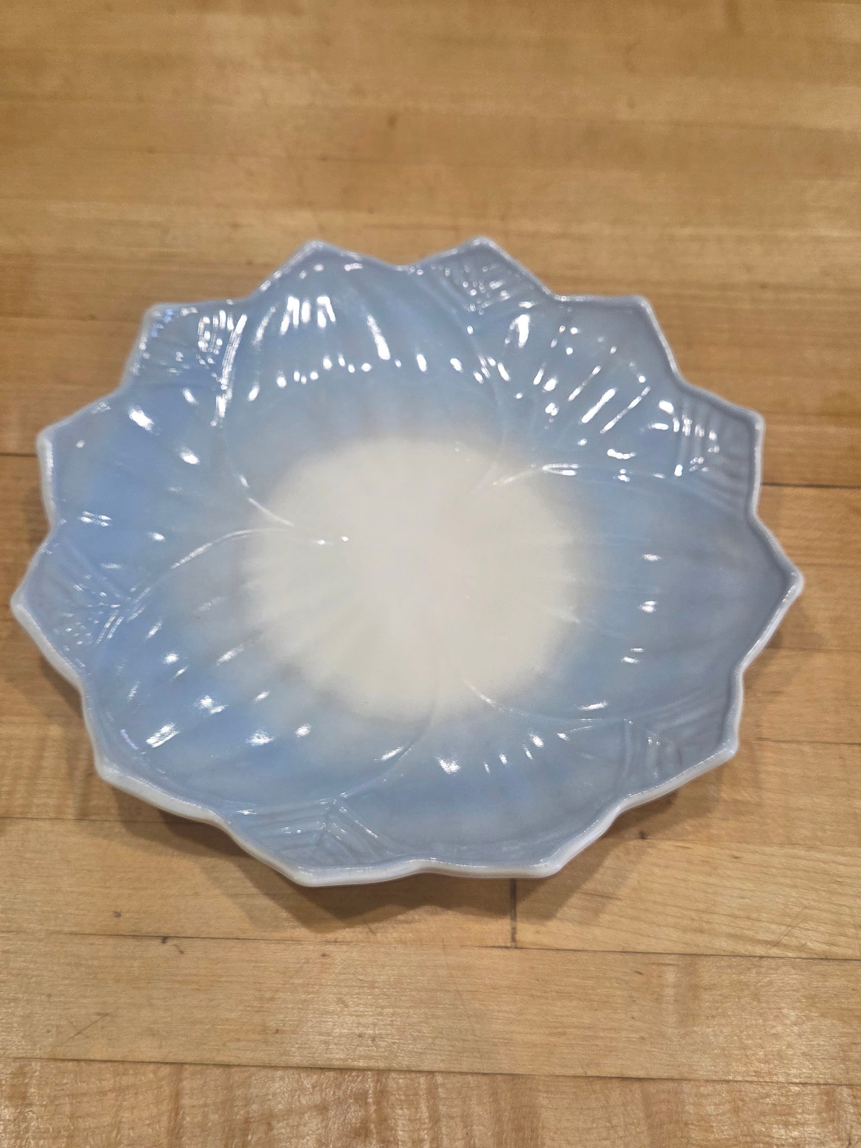 Vintage Fire King Azurite Blue Leaf and Blossom Milk Glass Bowl 8.25 Inch