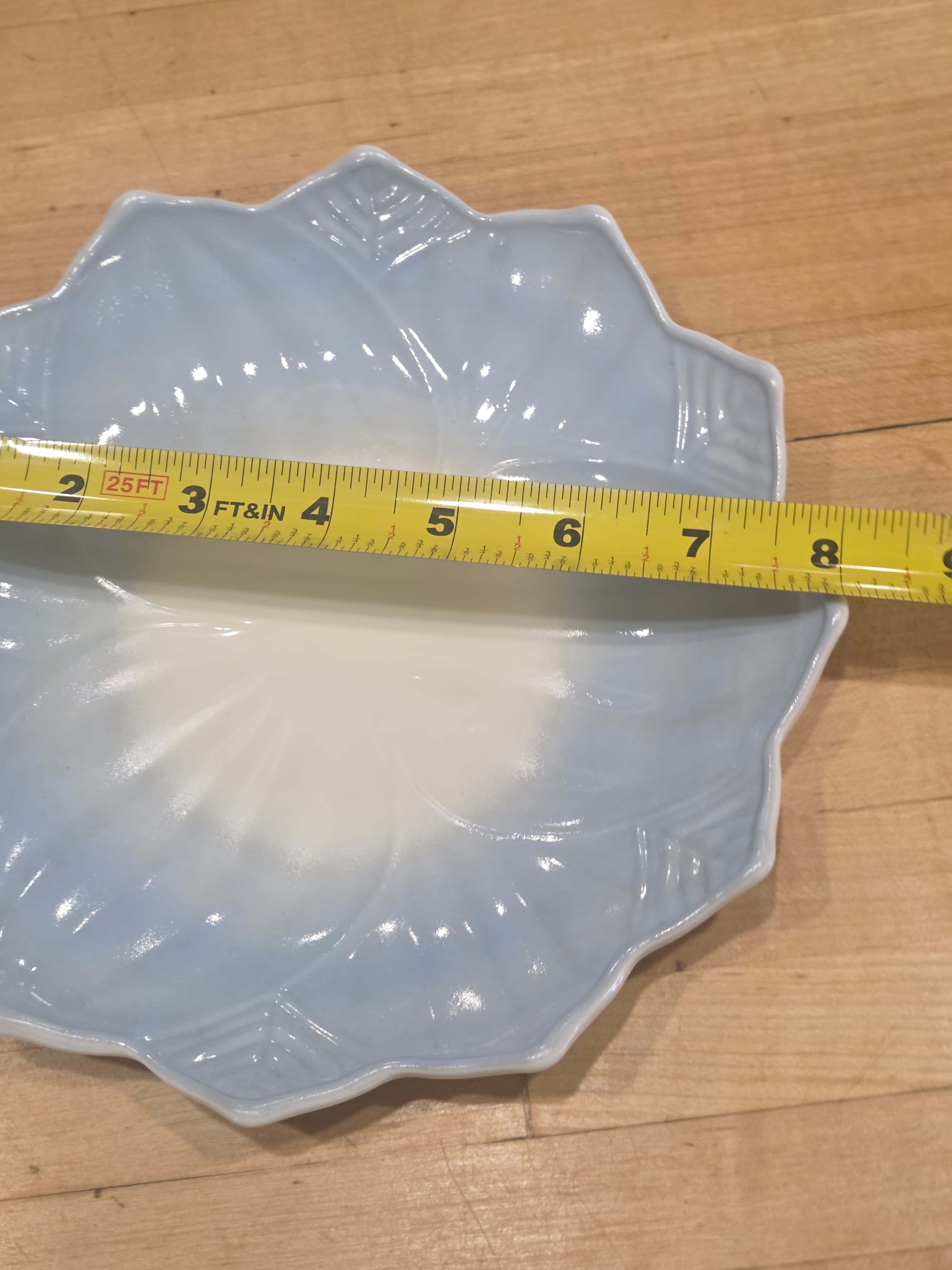 Vintage Fire King Azurite Blue Leaf and Blossom Milk Glass Bowl 8.25 Inch - Thumbnail 4