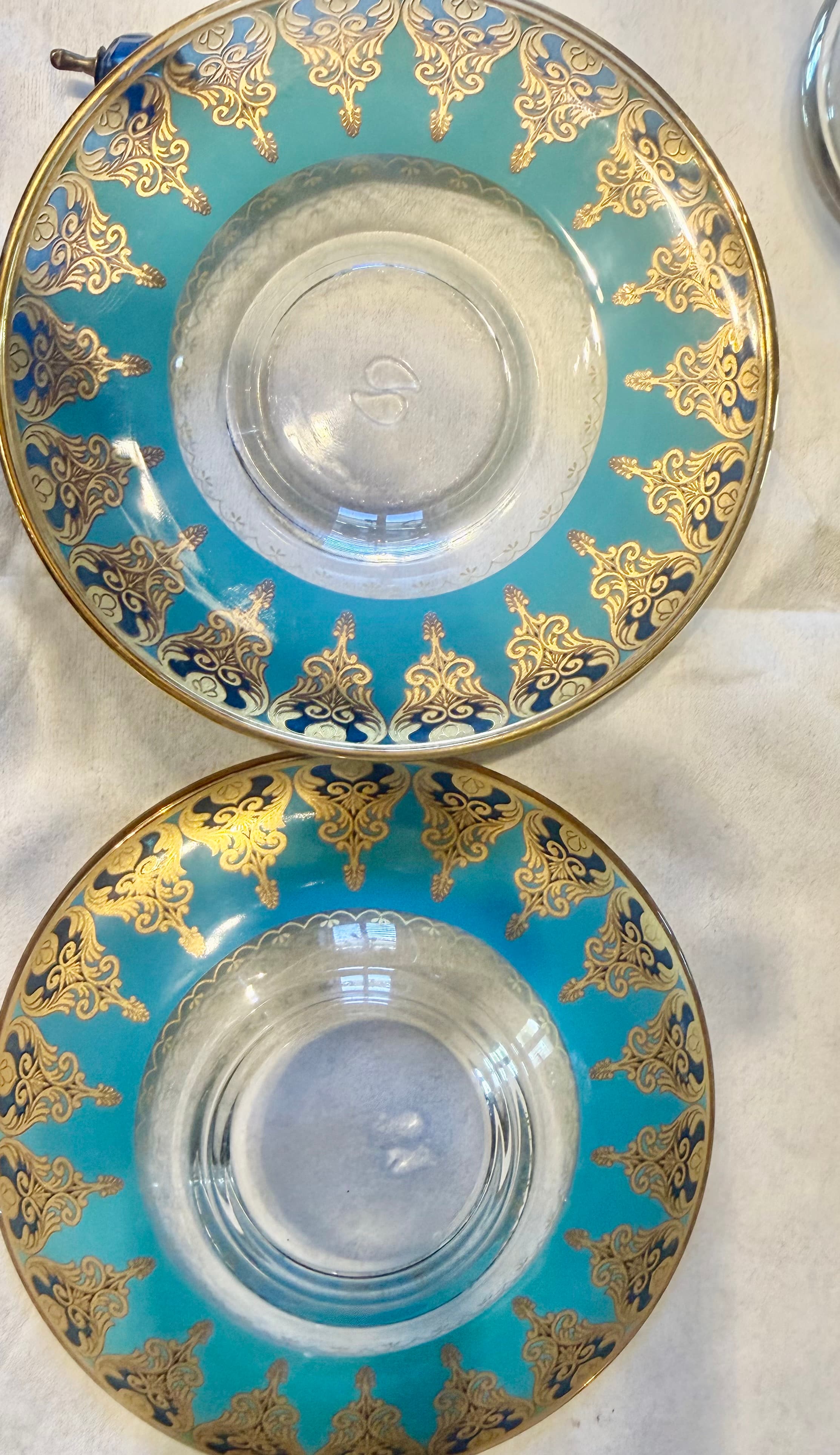 Turkish Tea Set with Glasses and Saucers, Gold and Blue Design - Thumbnail 5